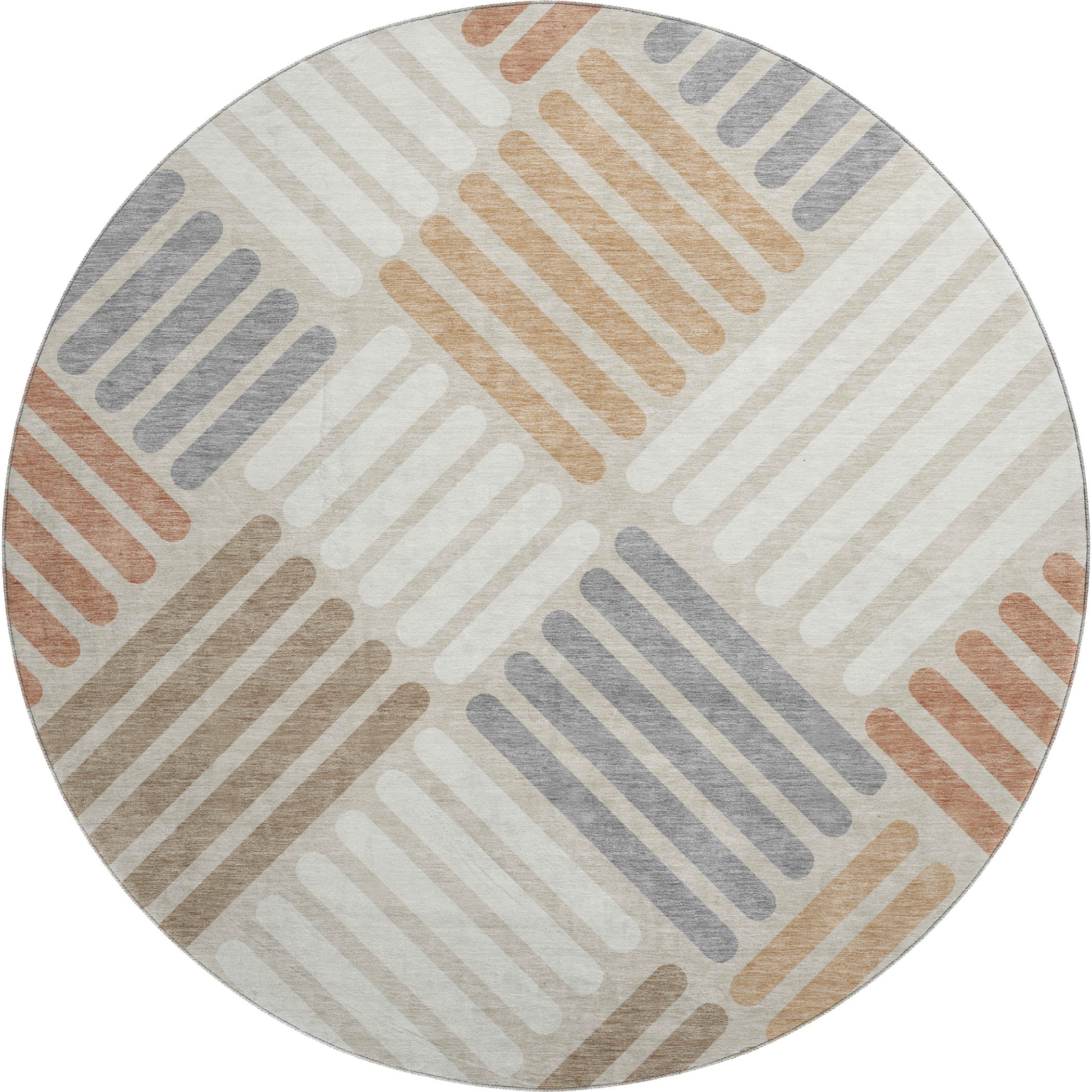 Tbilisi Machine Washable Transitional Copper Orange Rug 8' x 8' #shape_Round
