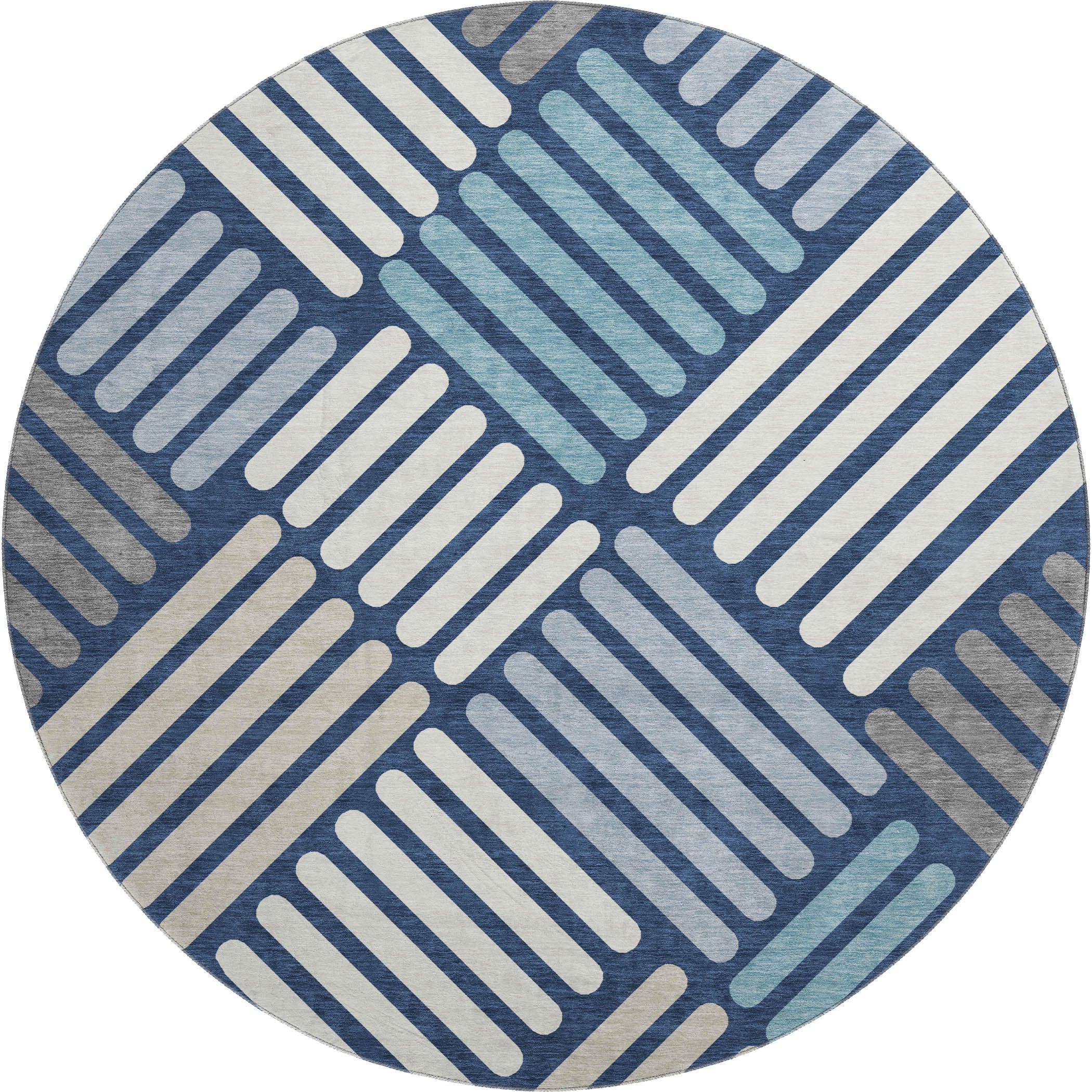 Tbilisi Machine Washable Transitional Navy Blue Rug 8' x 8' #shape_Round