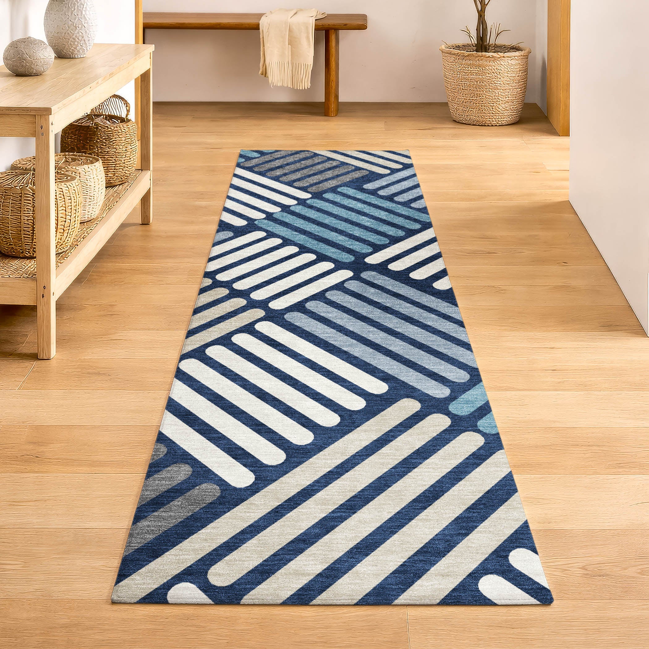 Tbilisi Machine Washable Transitional Navy Blue Rug 2'3" x 7'6" #shape_Runner