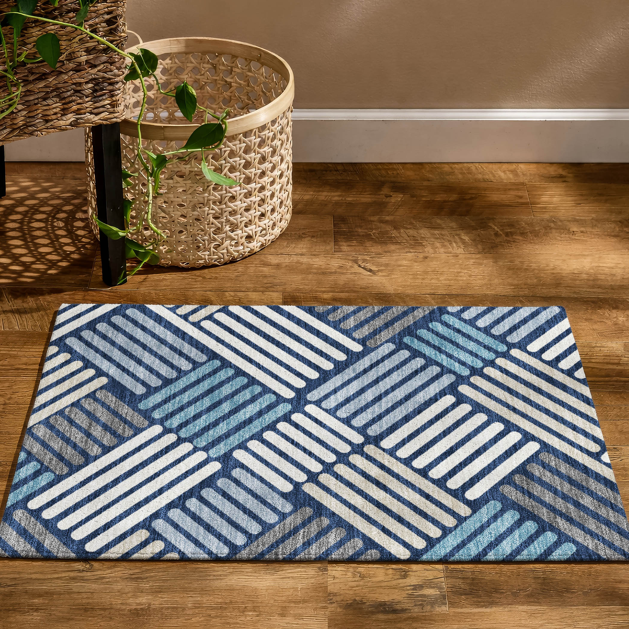 Tbilisi Machine Washable Transitional Navy Blue Rug 1'8" x 2'6" #shape_Rectangle