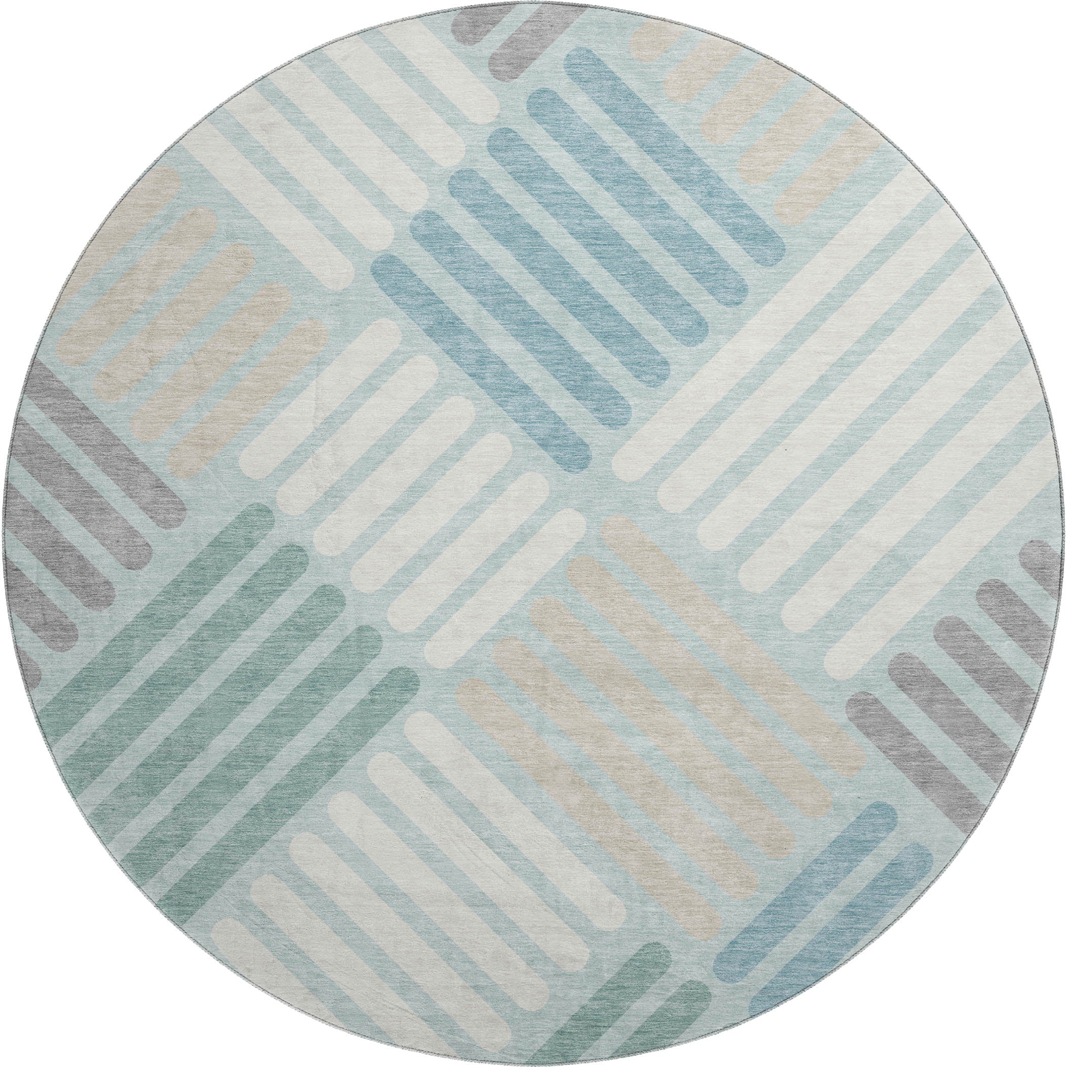 Tbilisi Machine Washable Transitional Seafoam Blue Rug 8' x 8' #shape_Round
