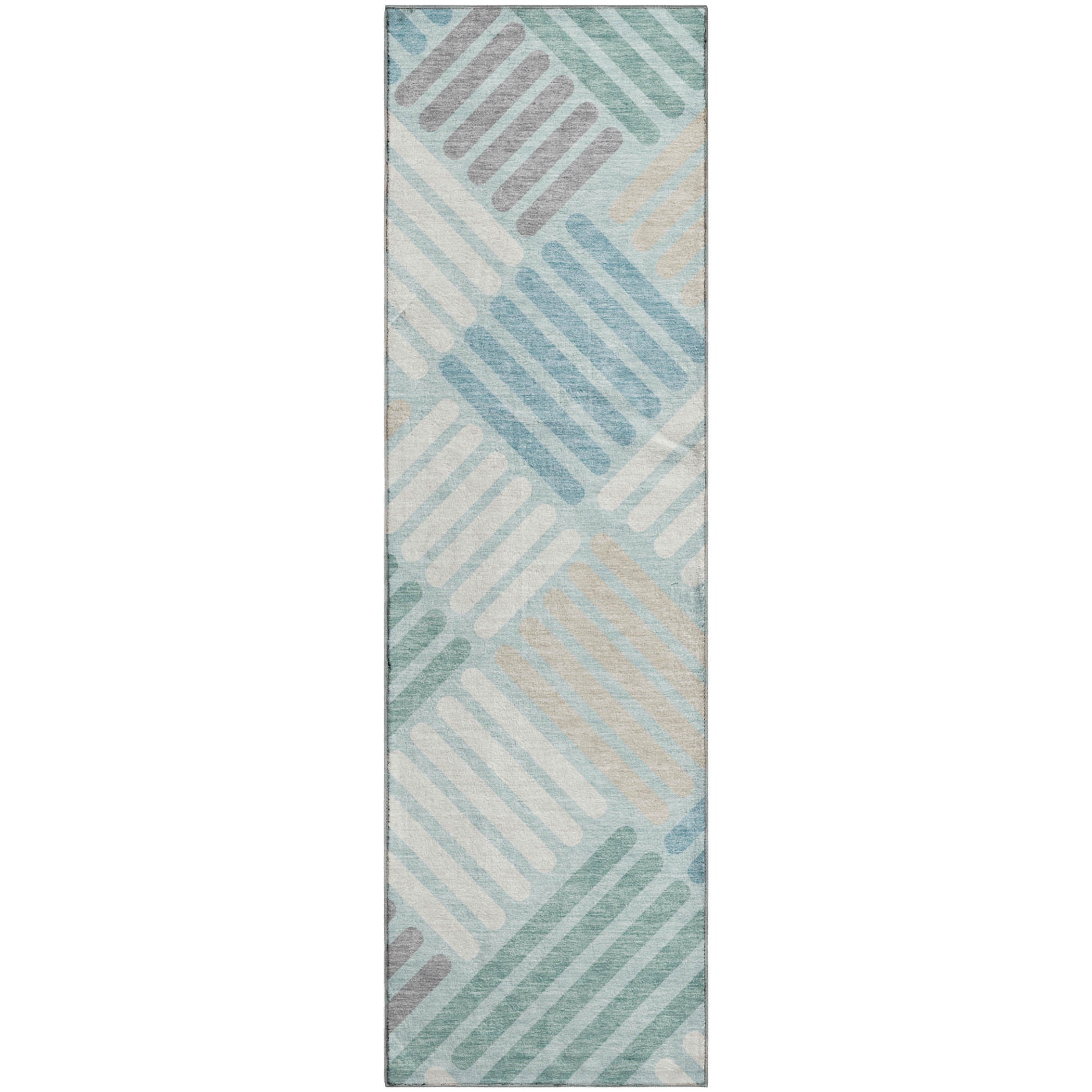 Tbilisi Machine Washable Transitional Seafoam Blue Rug 2'3" x 7'6" #shape_Runner