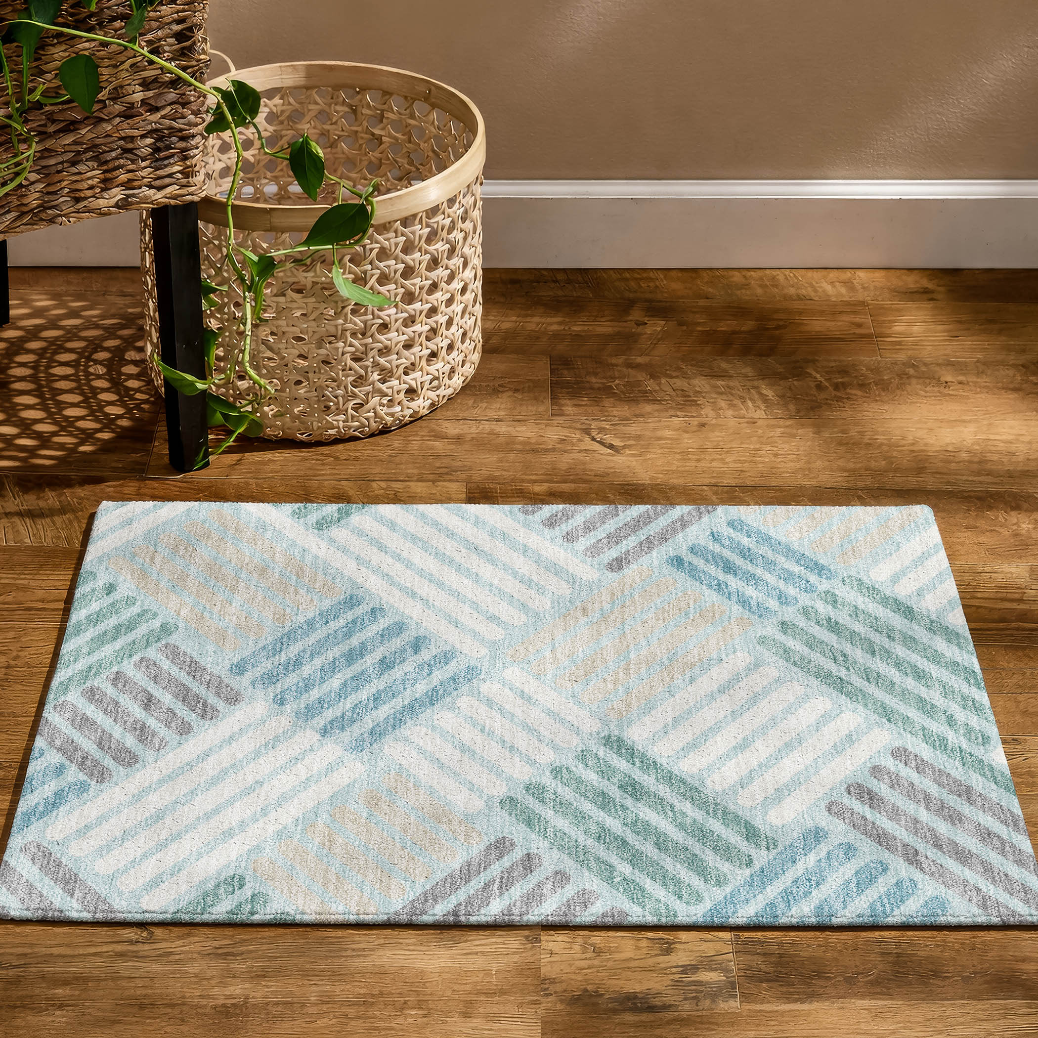 Tbilisi Machine Washable Transitional Seafoam Blue Rug 1'8" x 2'6" #shape_Rectangle