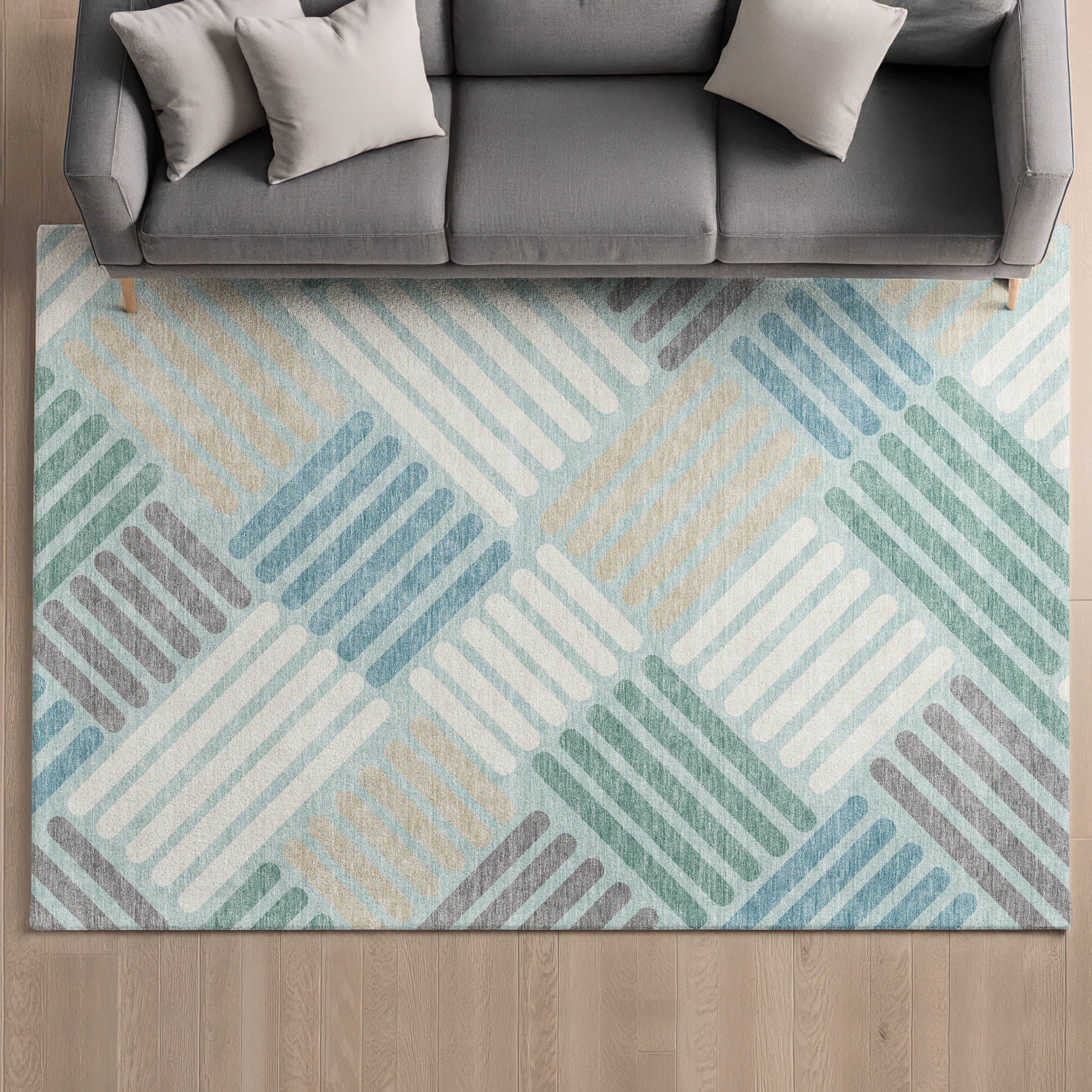 Tbilisi Machine Washable Transitional Seafoam Blue Rug 3' x 5' #shape_Rectangle