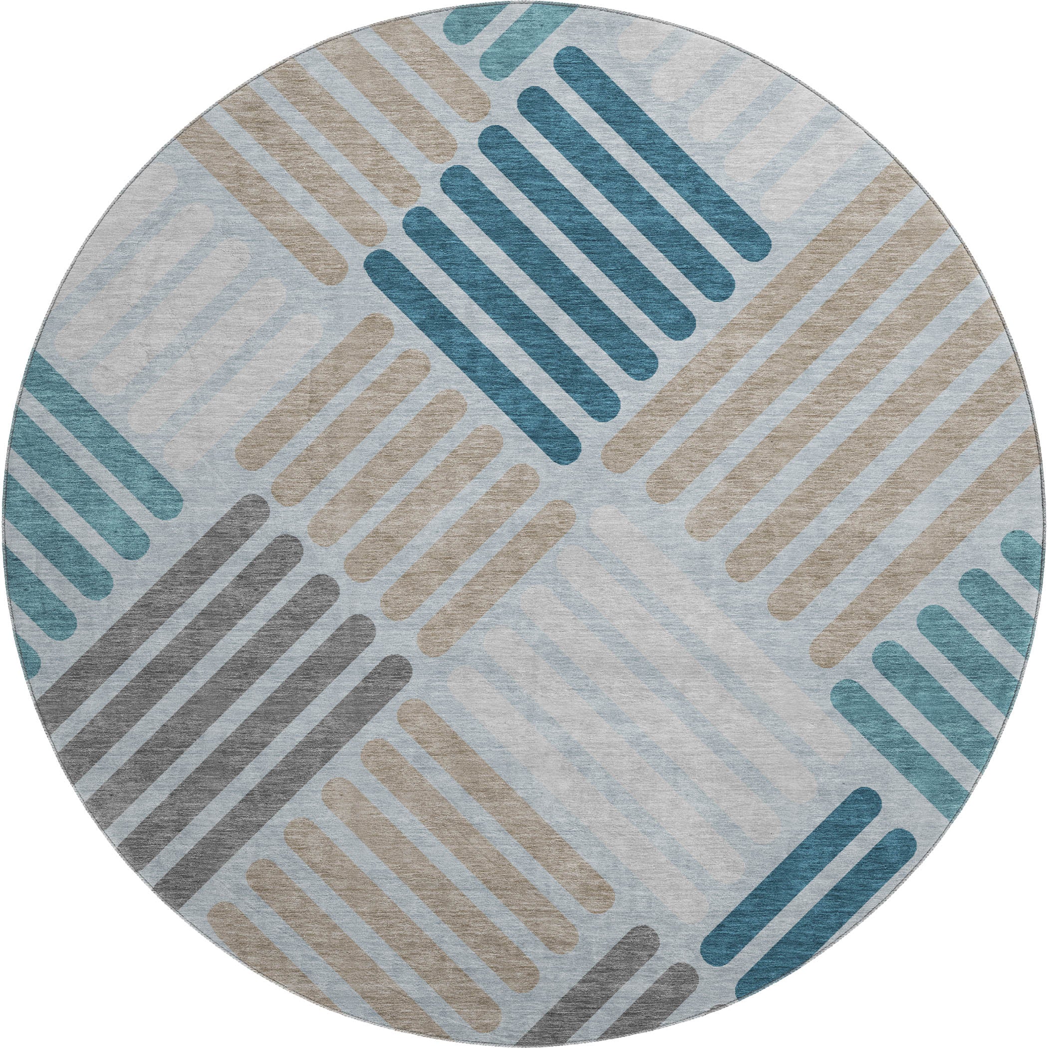 Tbilisi Machine Washable Transitional Teal Rug 8' x 8' #shape_Round