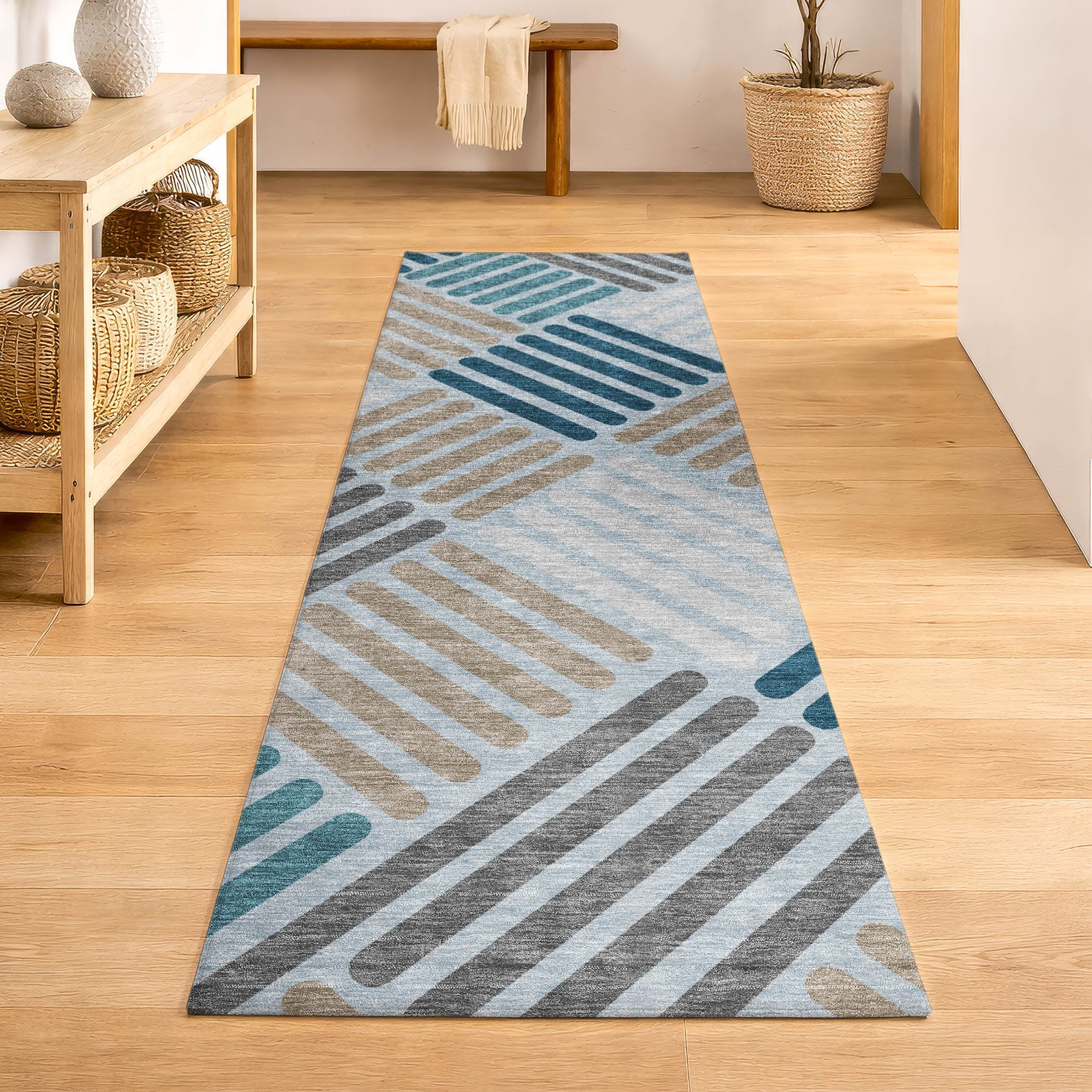 Tbilisi Machine Washable Transitional Teal Rug 2'3" x 7'6" #shape_Runner