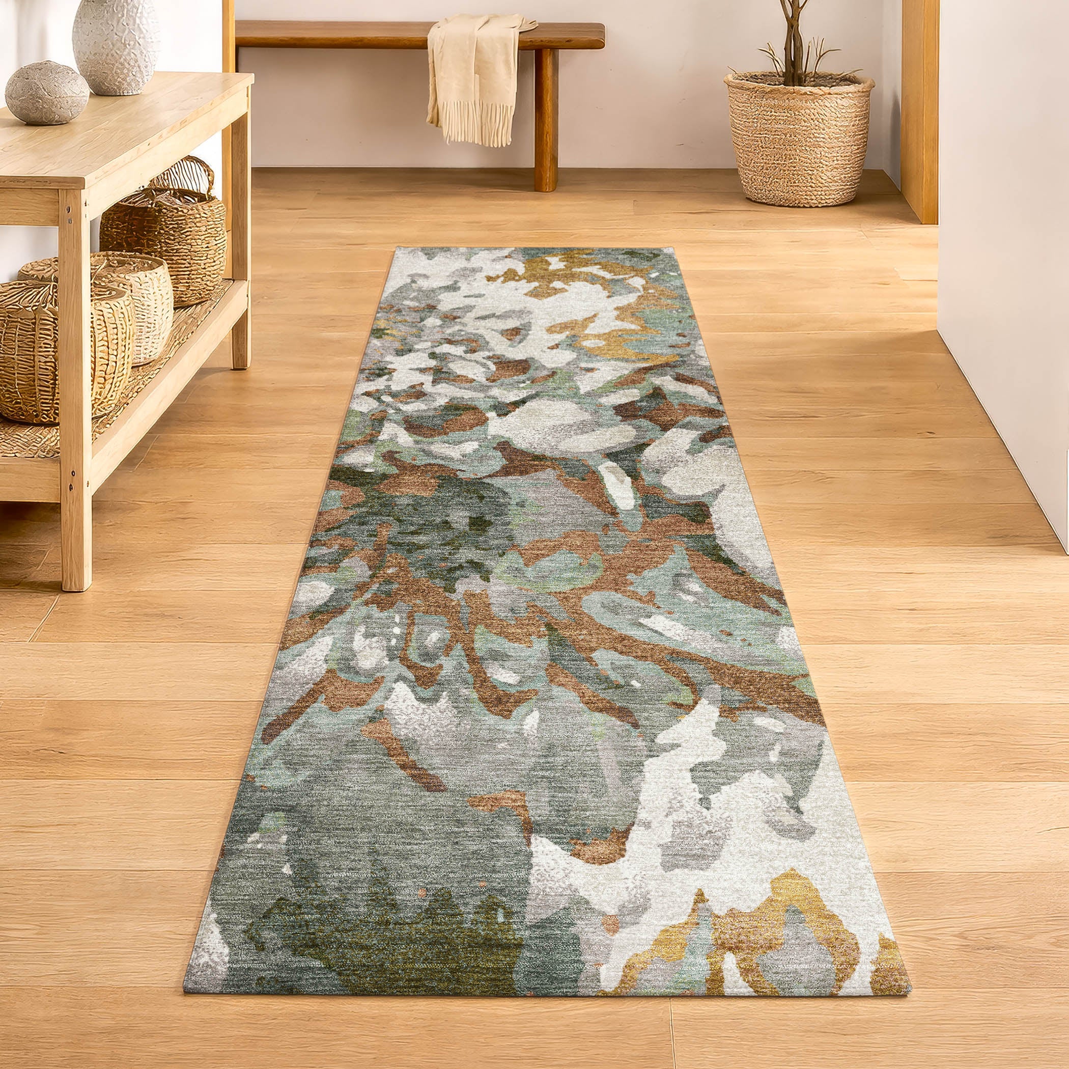 Lima Machine Washable Transitional Copper Orange Rug 2'3" x 7'6" #shape_Runner