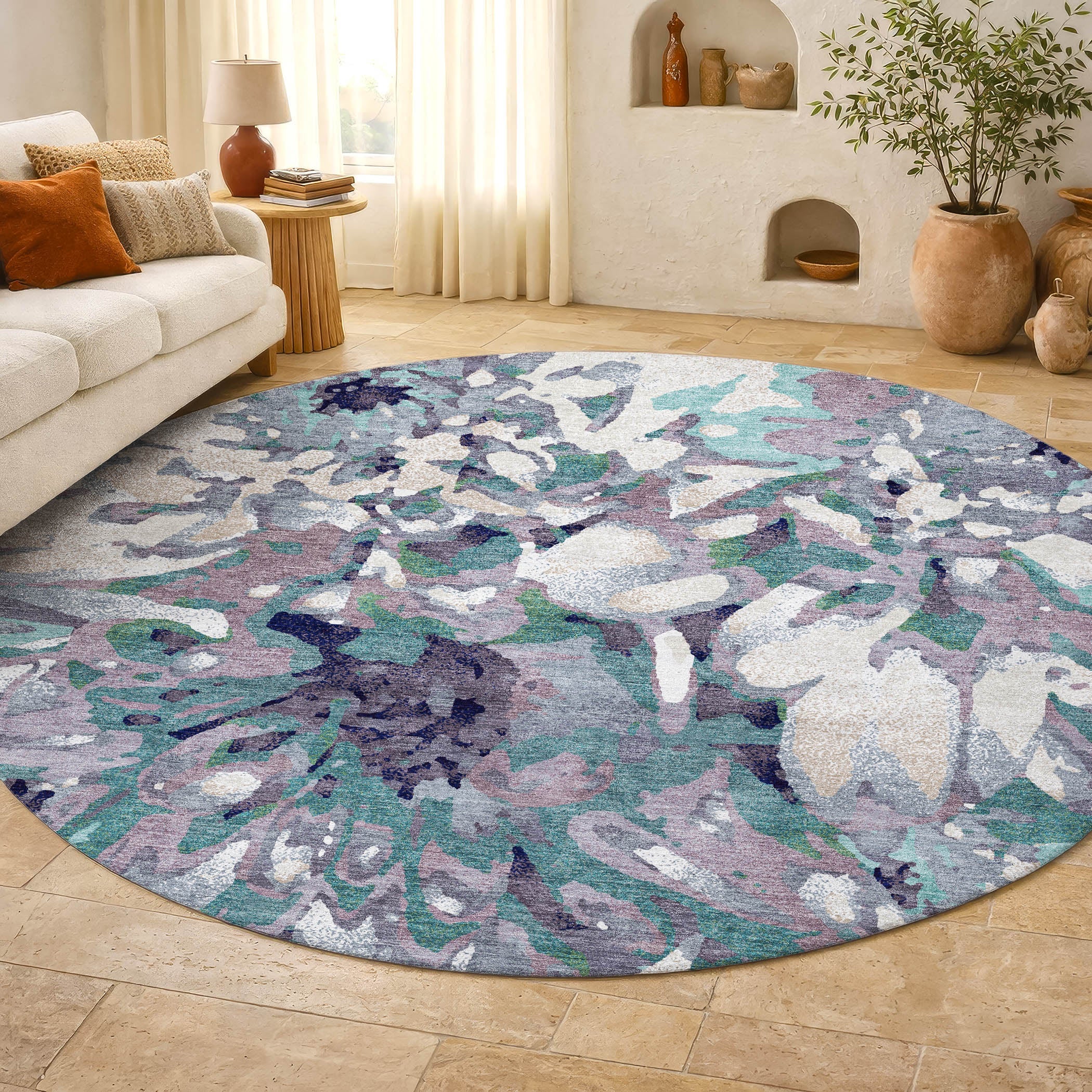 Lima Machine Washable Transitional Lavender Purple Rug 8' x 8' #shape_Round