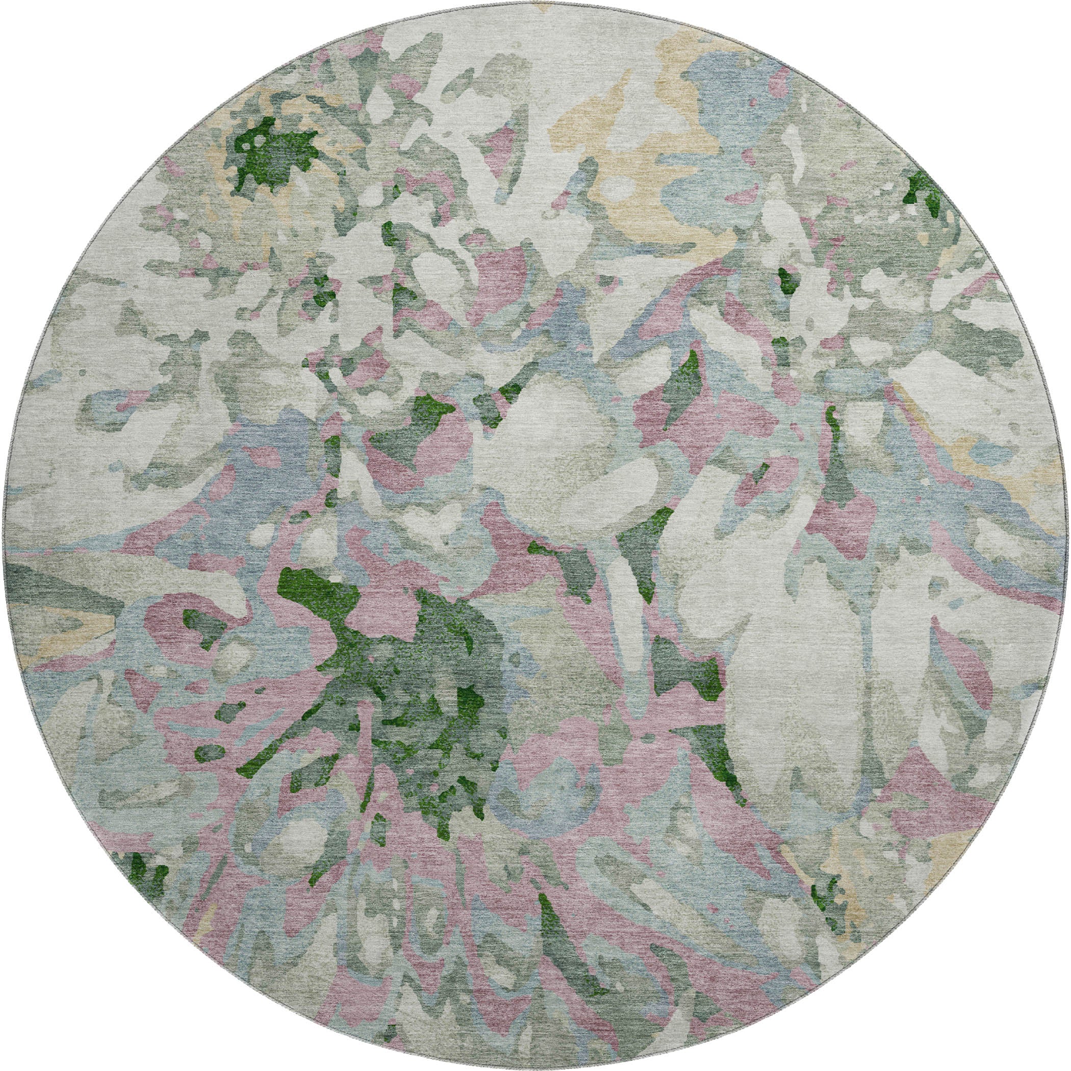 Lima Machine Washable Transitional Sage Green Rug 8' x 8' #shape_Round
