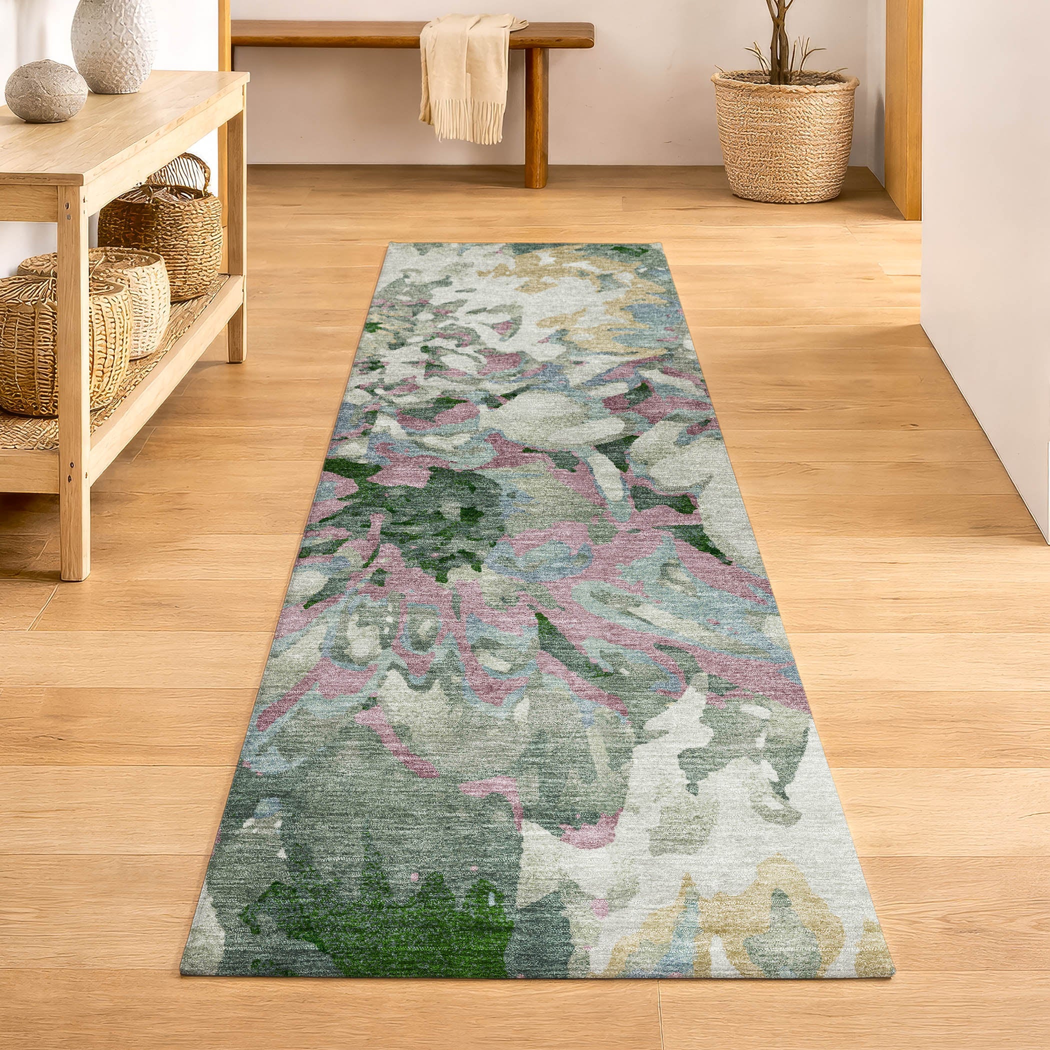 Lima Machine Washable Transitional Sage Green Rug 2'3" x 7'6" #shape_Runner