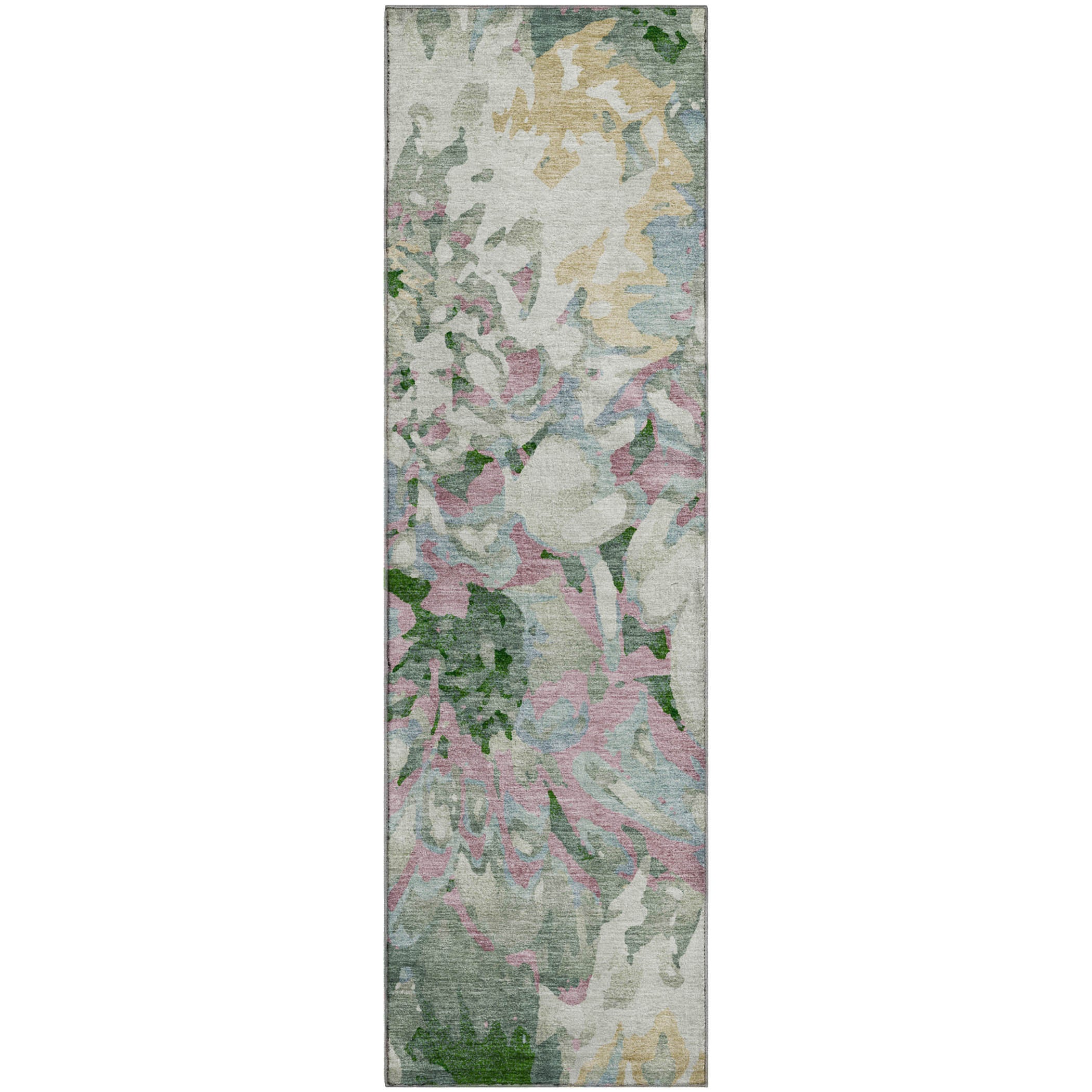 Lima Machine Washable Transitional Sage Green Rug 2'3" x 7'6" #shape_Runner