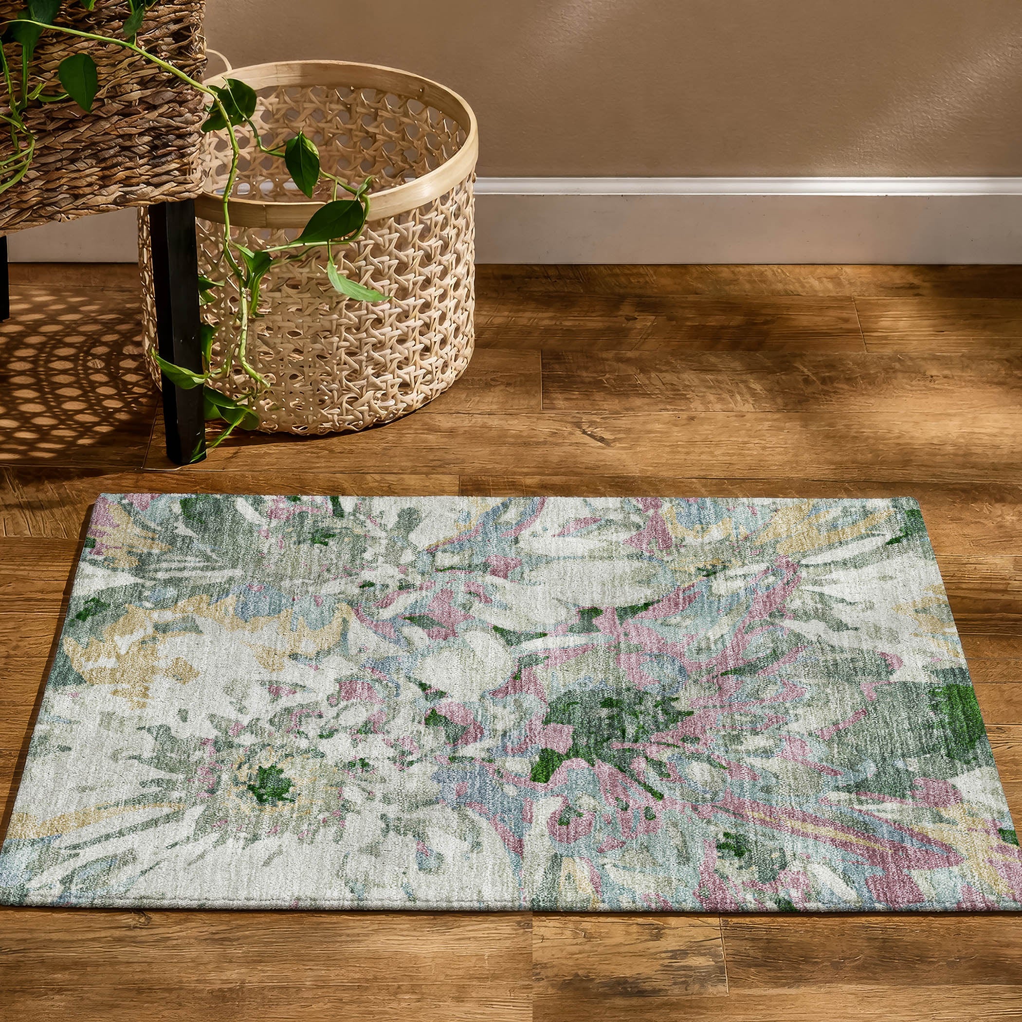 Lima Machine Washable Transitional Sage Green Rug 1'8" x 2'6" #shape_Rectangle