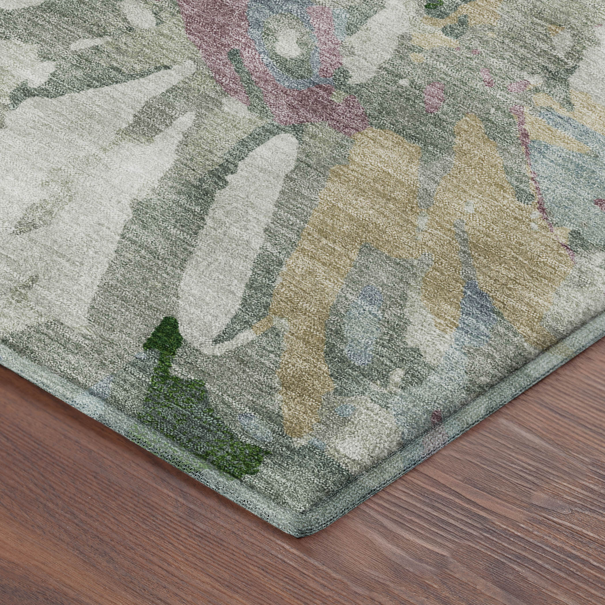 Lima Machine Washable Transitional Sage Green Rug 1'8" x 2'6" #shape_Rectangle