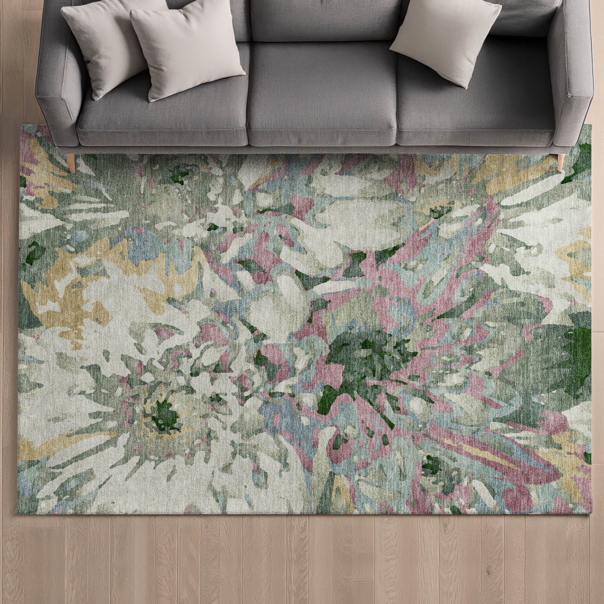 Lima Machine Washable Transitional Sage Green Rug 3' x 5' #shape_Rectangle