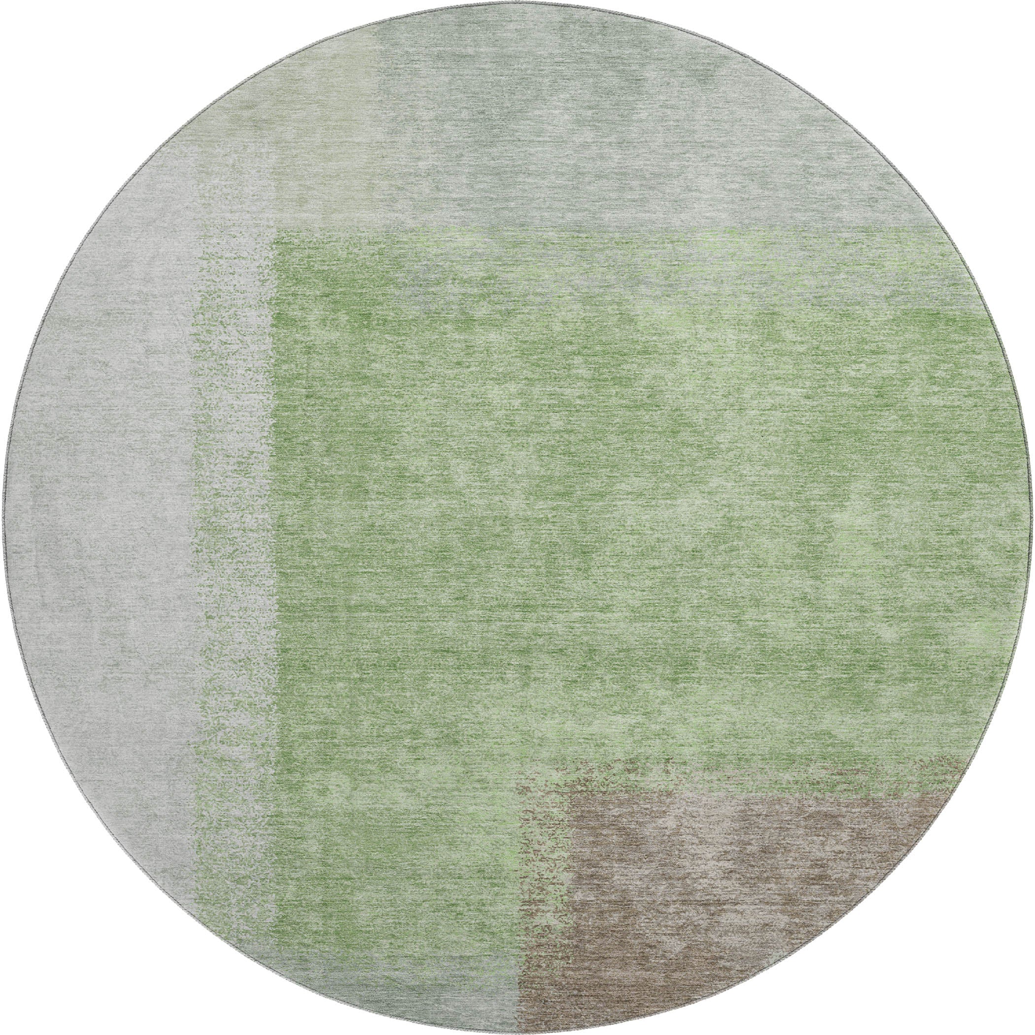 Prague Machine Washable Contemporary Aloe Green Rug 8' x 8' #shape_Round