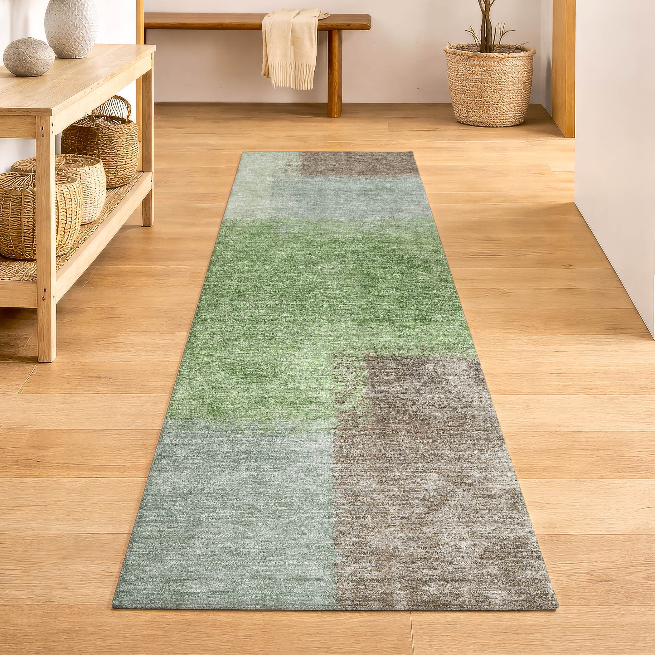 Prague Machine Washable Contemporary Aloe Green Rug 2'3" x 7'6" #shape_Runner