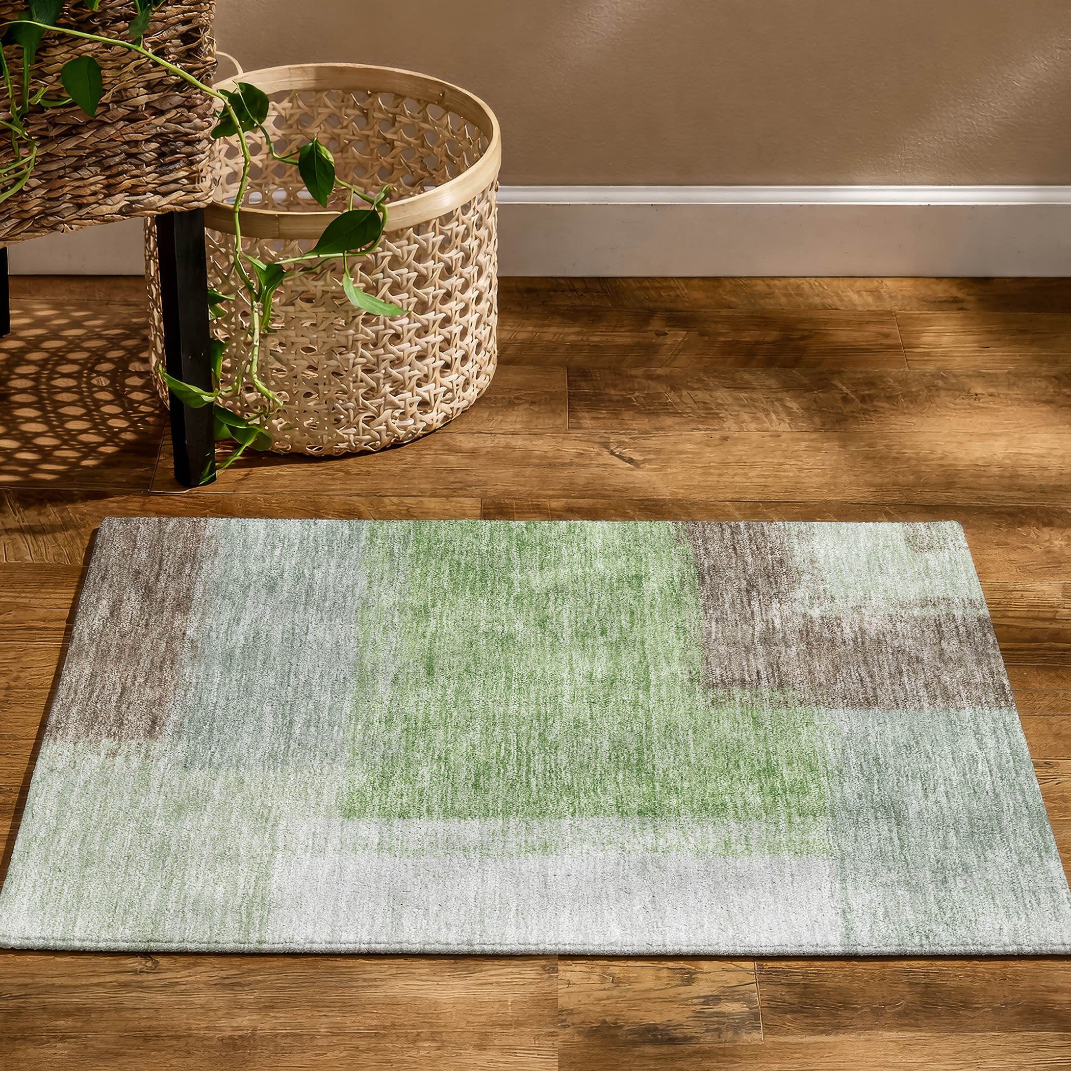 Prague Machine Washable Contemporary Aloe Green Rug 1'8" x 2'6" #shape_Rectangle