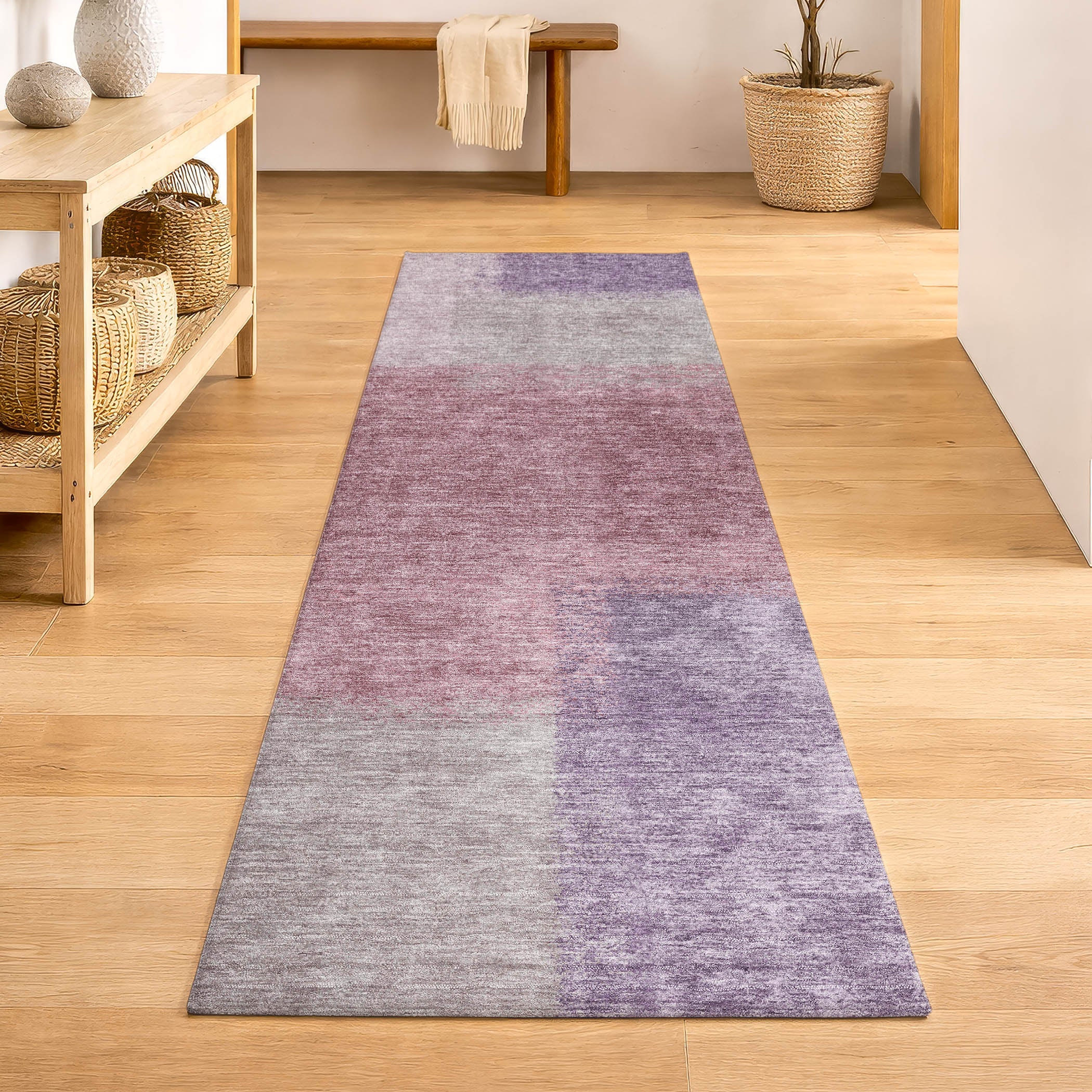 Prague Machine Washable Contemporary Blush Pink Rug 2'3" x 7'6" #shape_Runner
