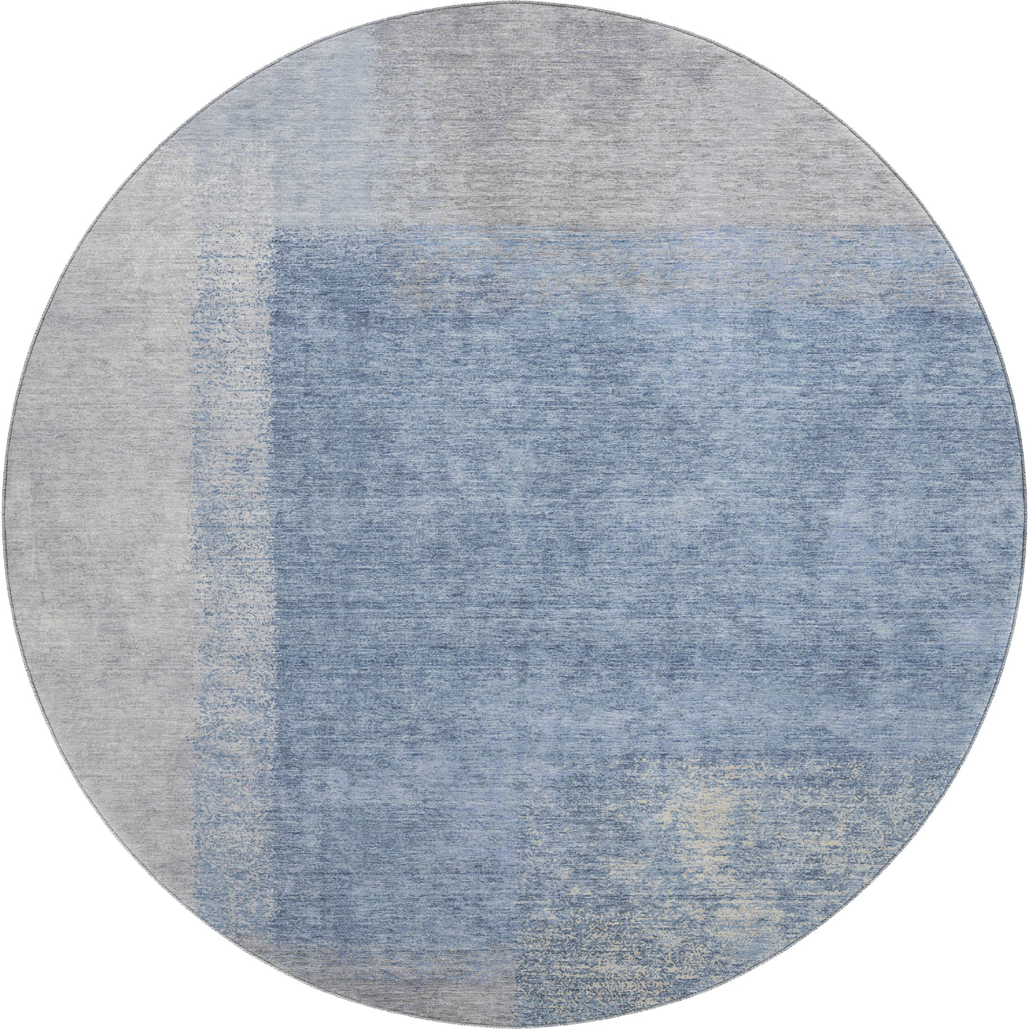 Prague Machine Washable Contemporary Denim Blue Rug 8' x 8' #shape_Round