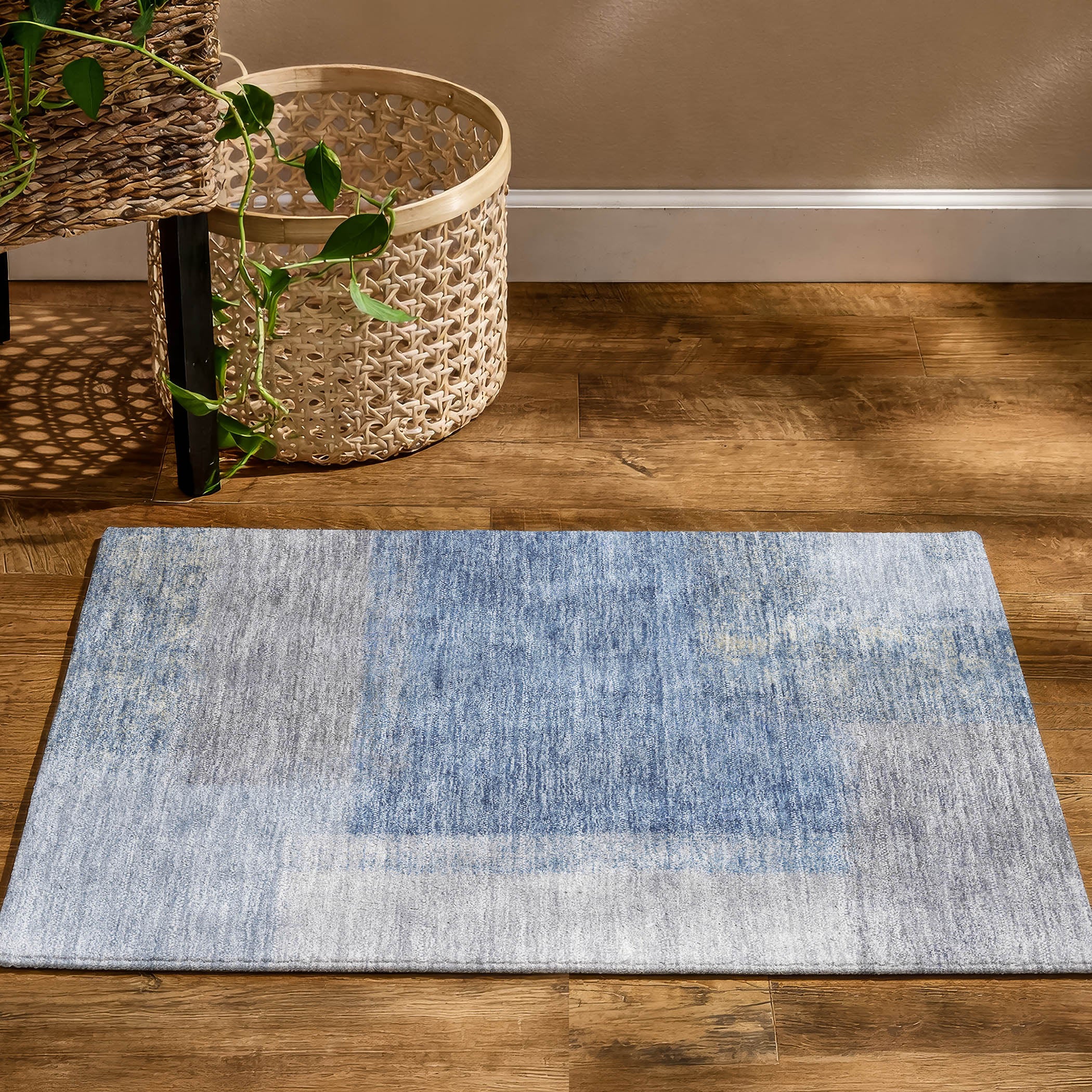 Prague Machine Washable Contemporary Denim Blue Rug 1'8" x 2'6" #shape_Rectangle