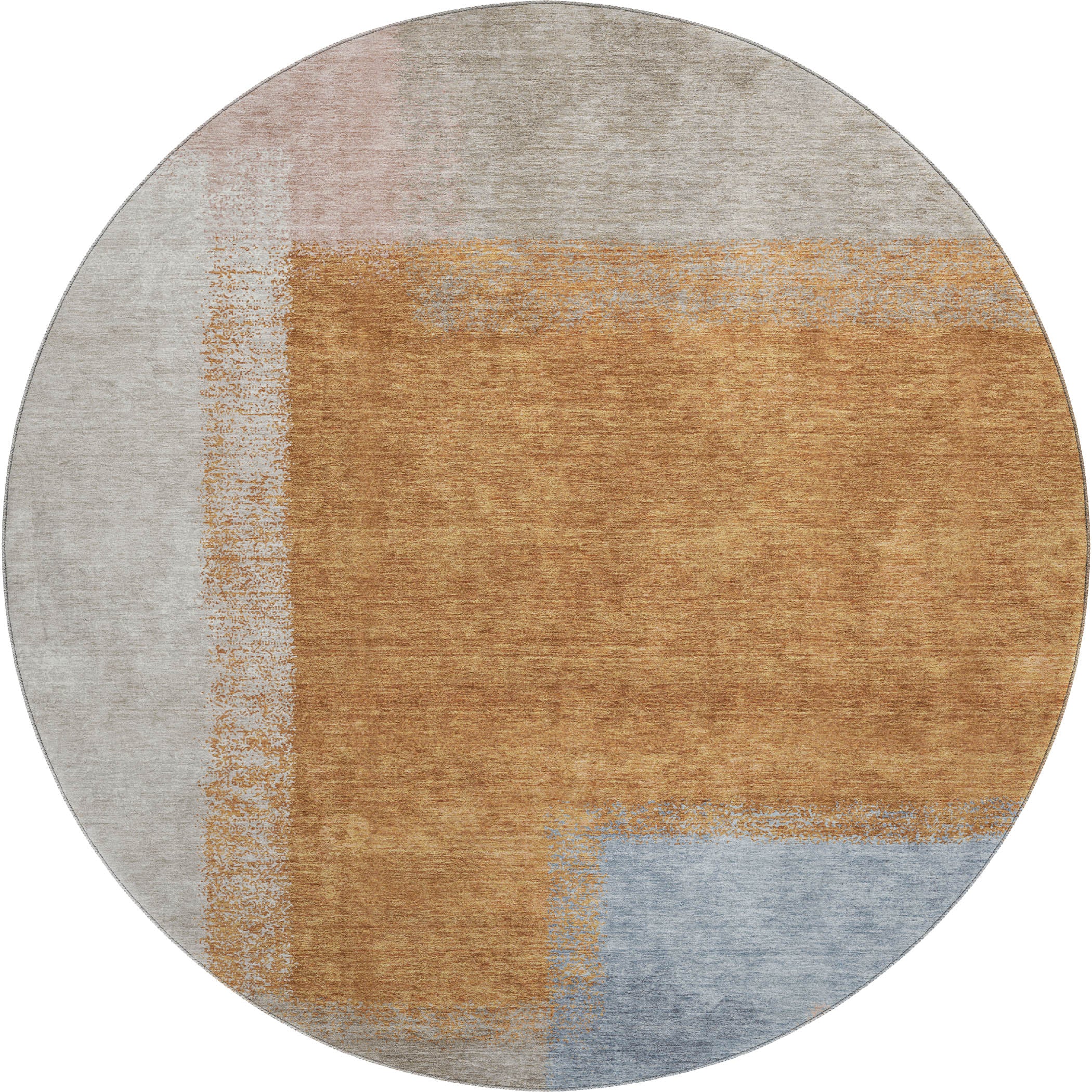 Prague Machine Washable Contemporary Rust Orange Rug 8' x 8' #shape_Round
