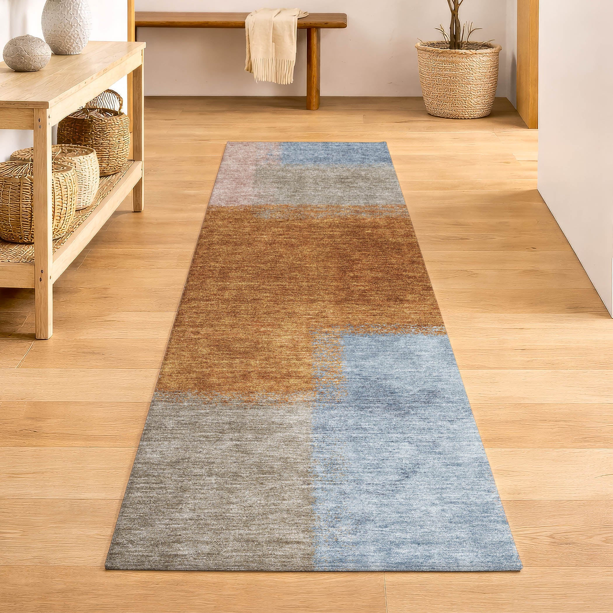 Prague Machine Washable Contemporary Rust Orange Rug 2'3" x 7'6" #shape_Runner