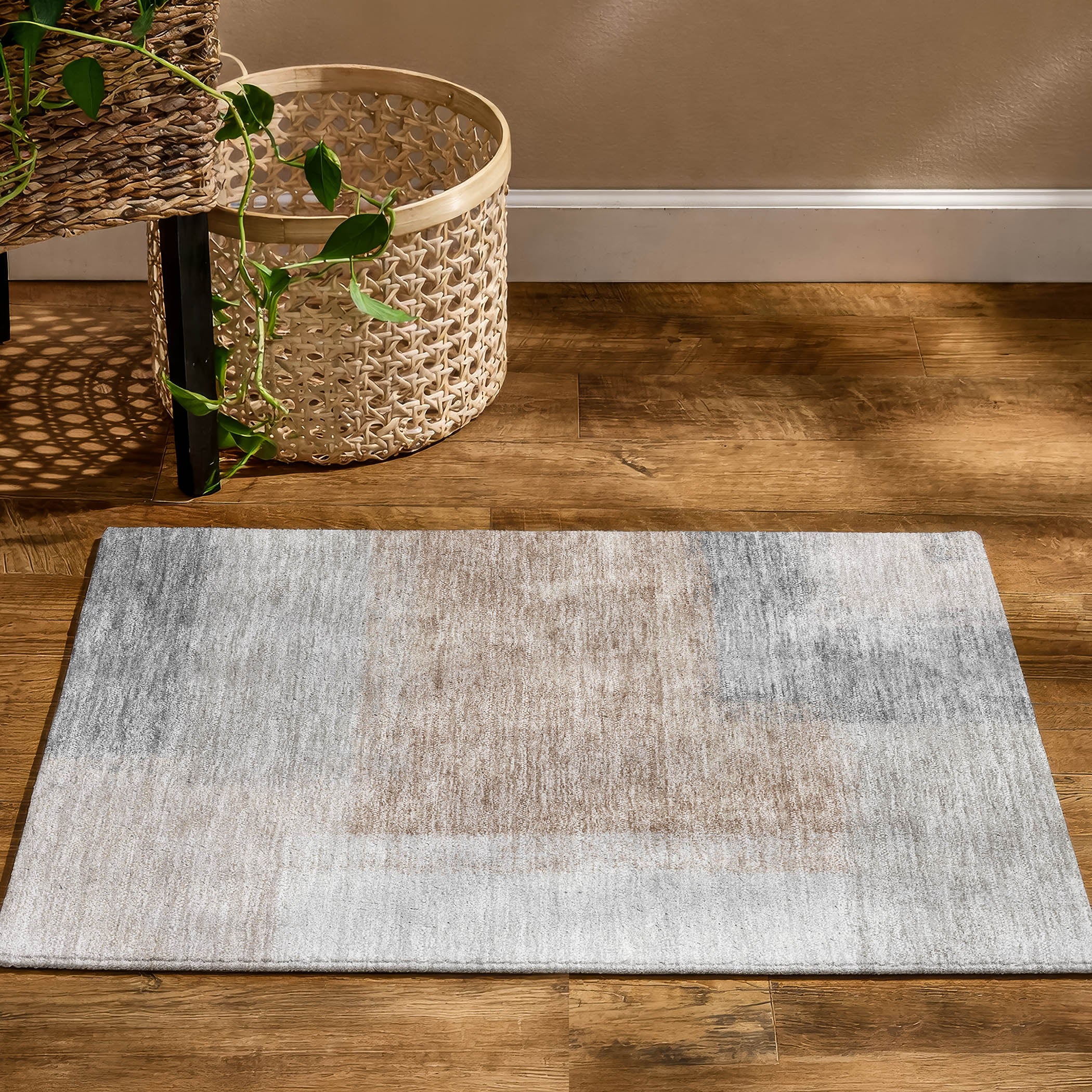 Prague Machine Washable Contemporary Taupe Brown Rug 1'8" x 2'6" #shape_Rectangle