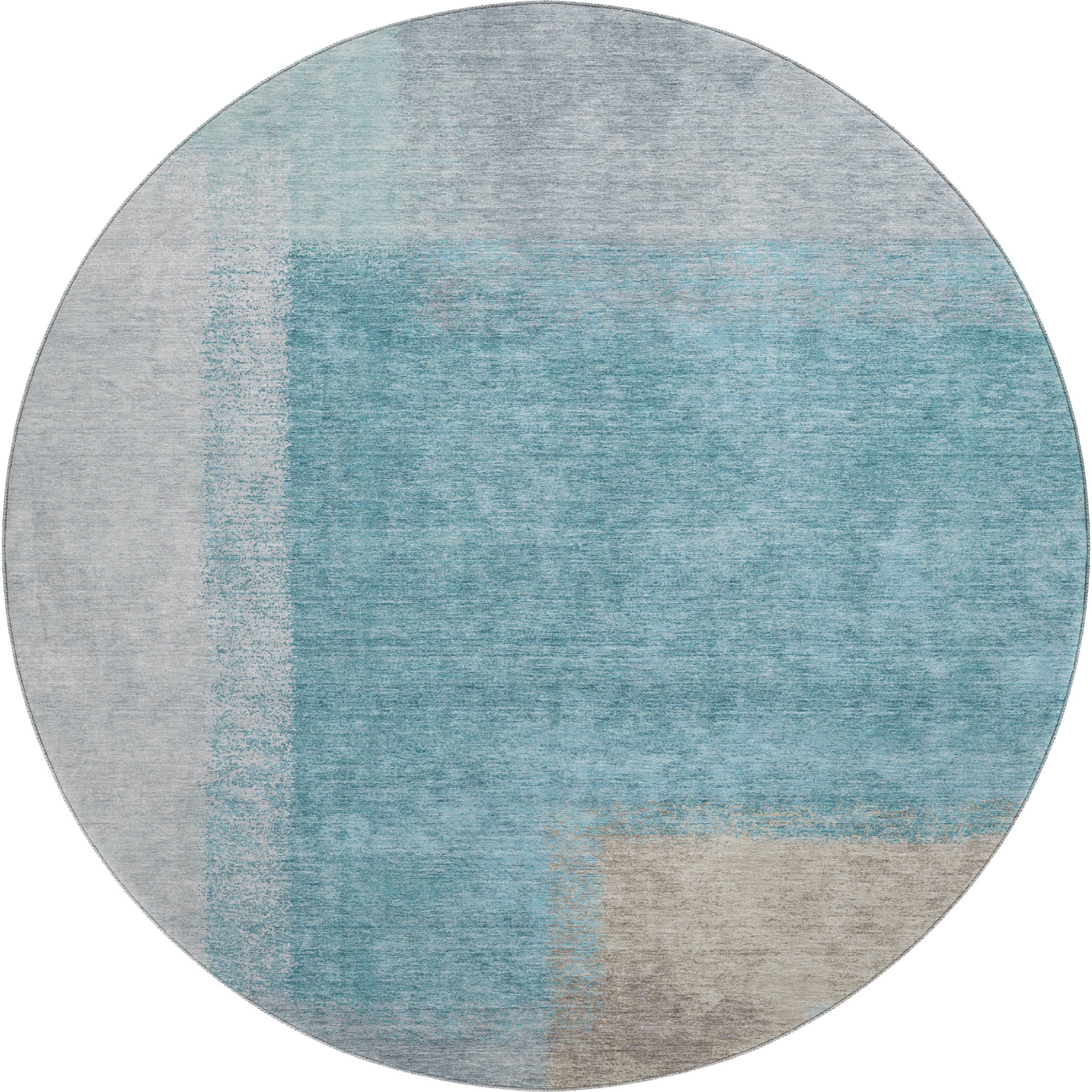 Prague Machine Washable Contemporary Teal Rug 8' x 8' #shape_Round