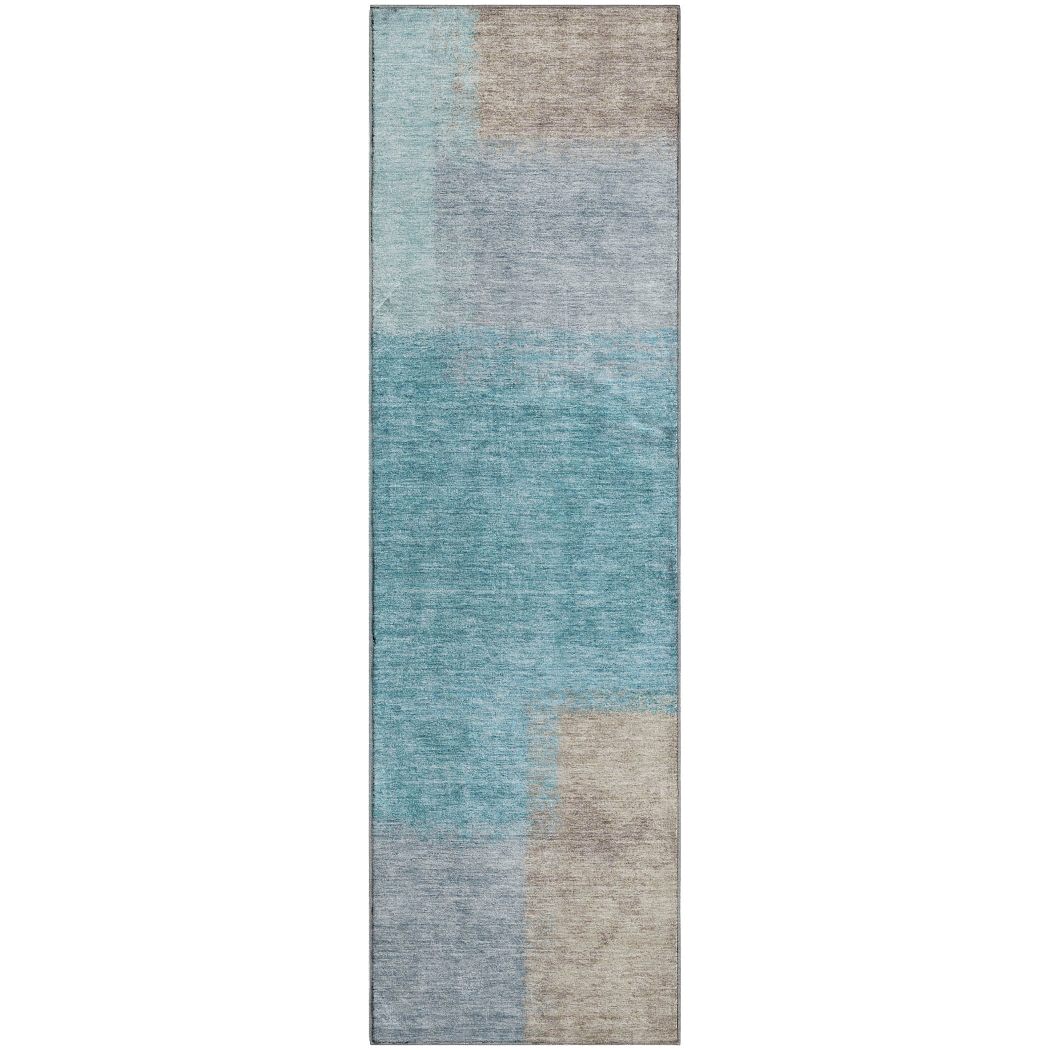 Prague Machine Washable Contemporary Teal Rug 2'3" x 7'6" #shape_Runner