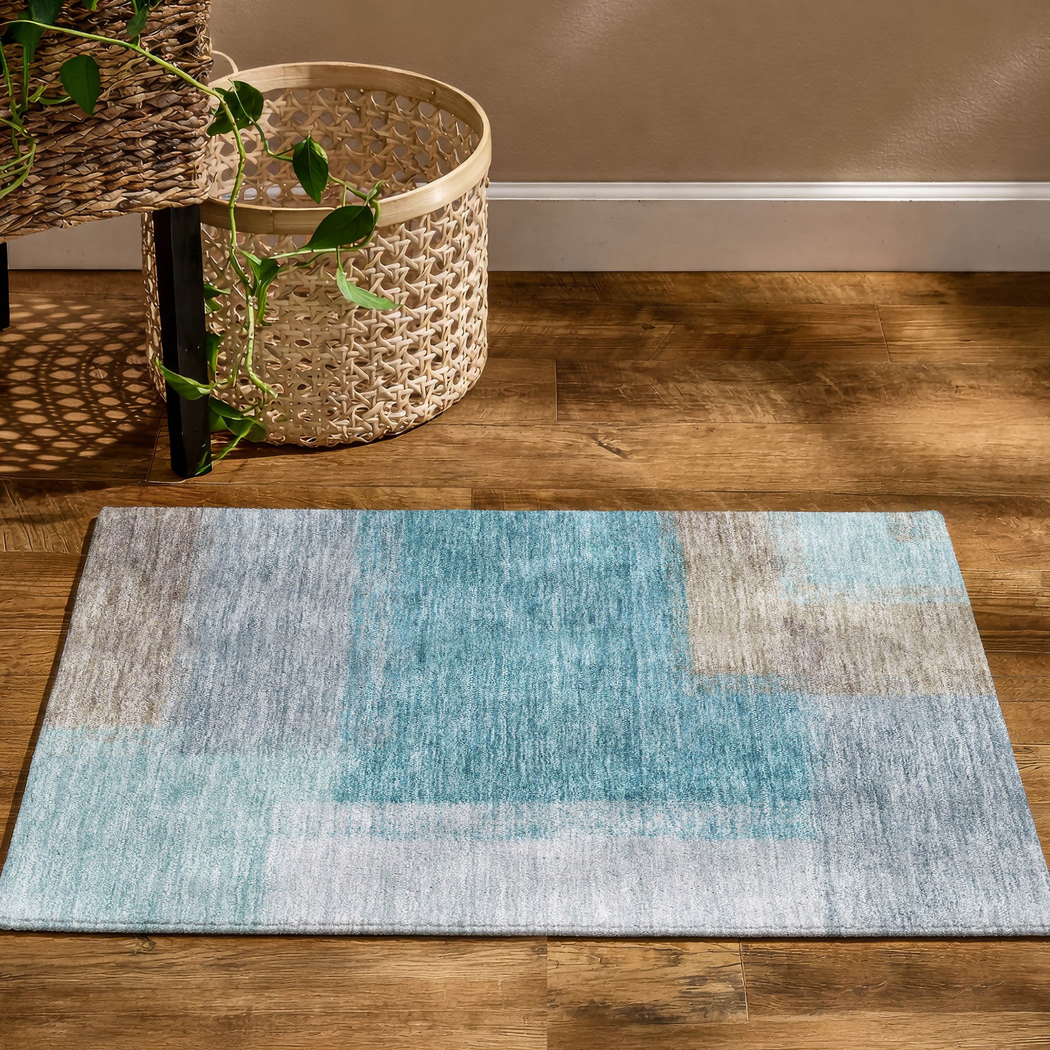 Prague Machine Washable Contemporary Teal Rug 1'8" x 2'6" #shape_Rectangle