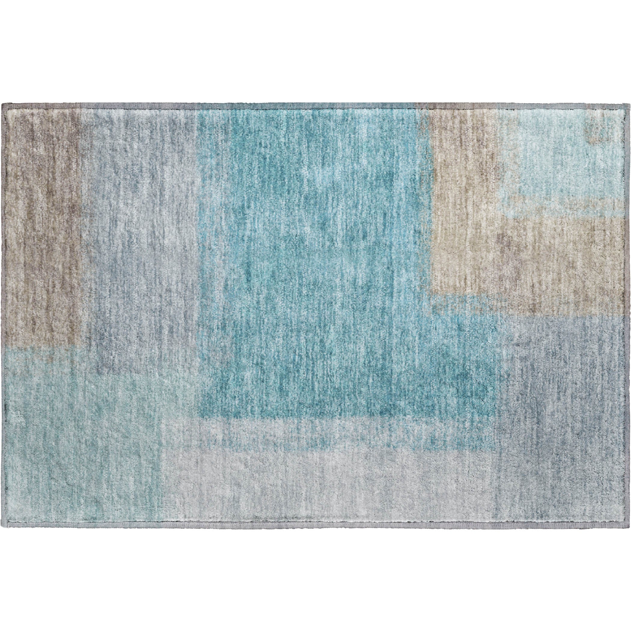 Prague Machine Washable Contemporary Teal Rug 1'8" x 2'6" #shape_Rectangle