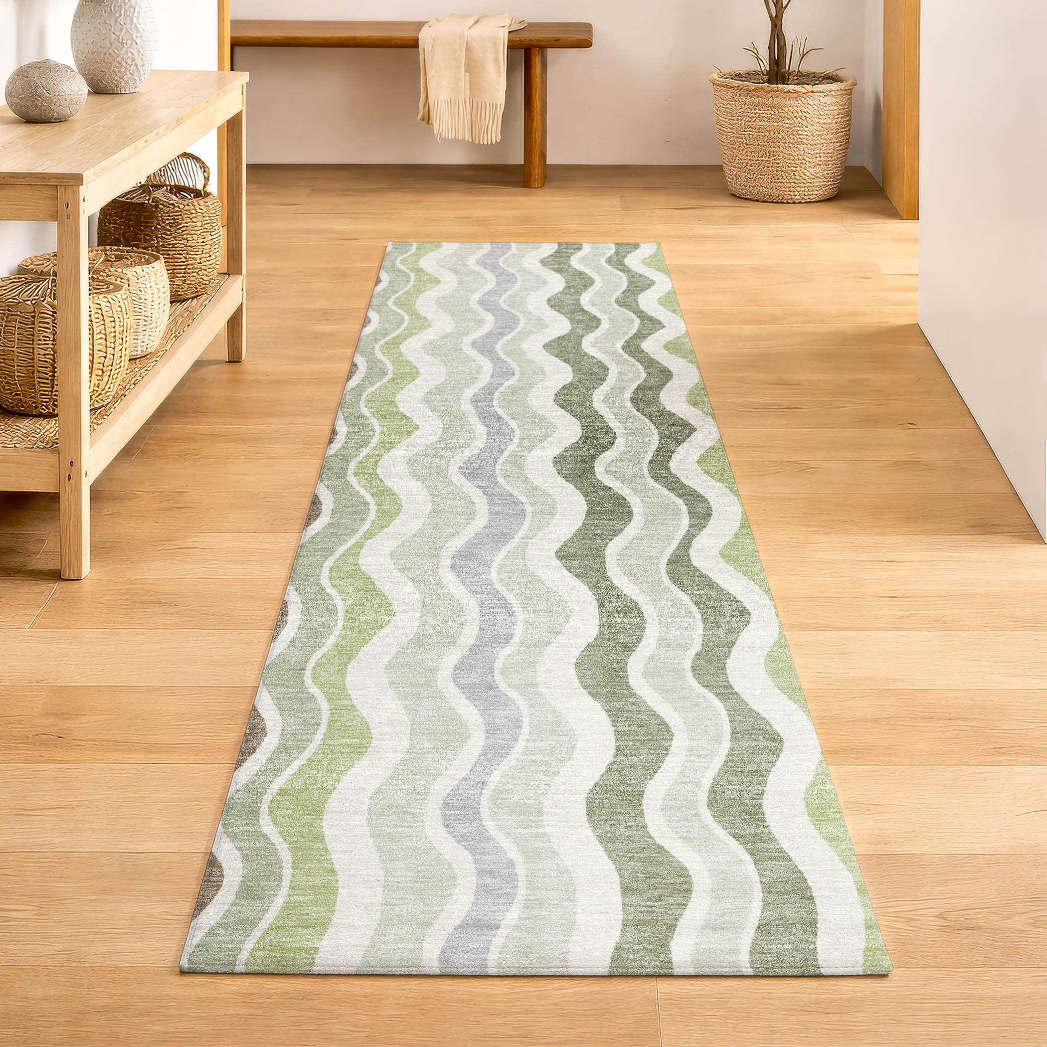 Florence Machine Washable Transitional Aloe Green Rug 2'3" x 7'6" #shape_Runner