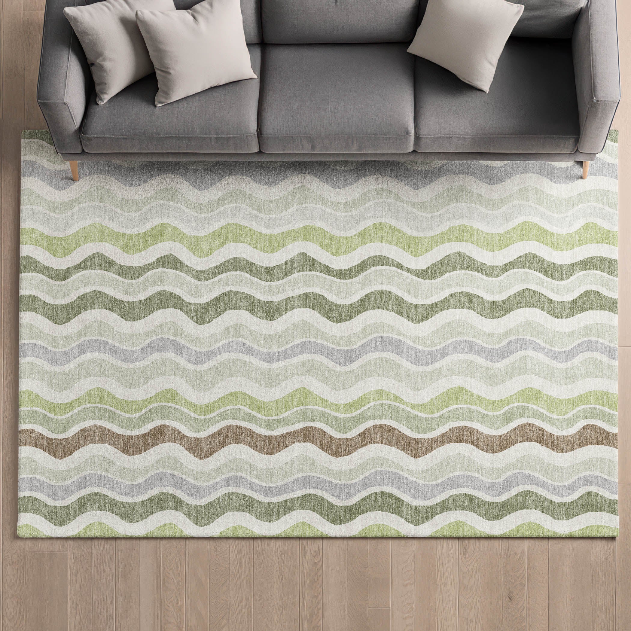 Florence Machine Washable Transitional Aloe Green Rug 3' x 5' #shape_Rectangle