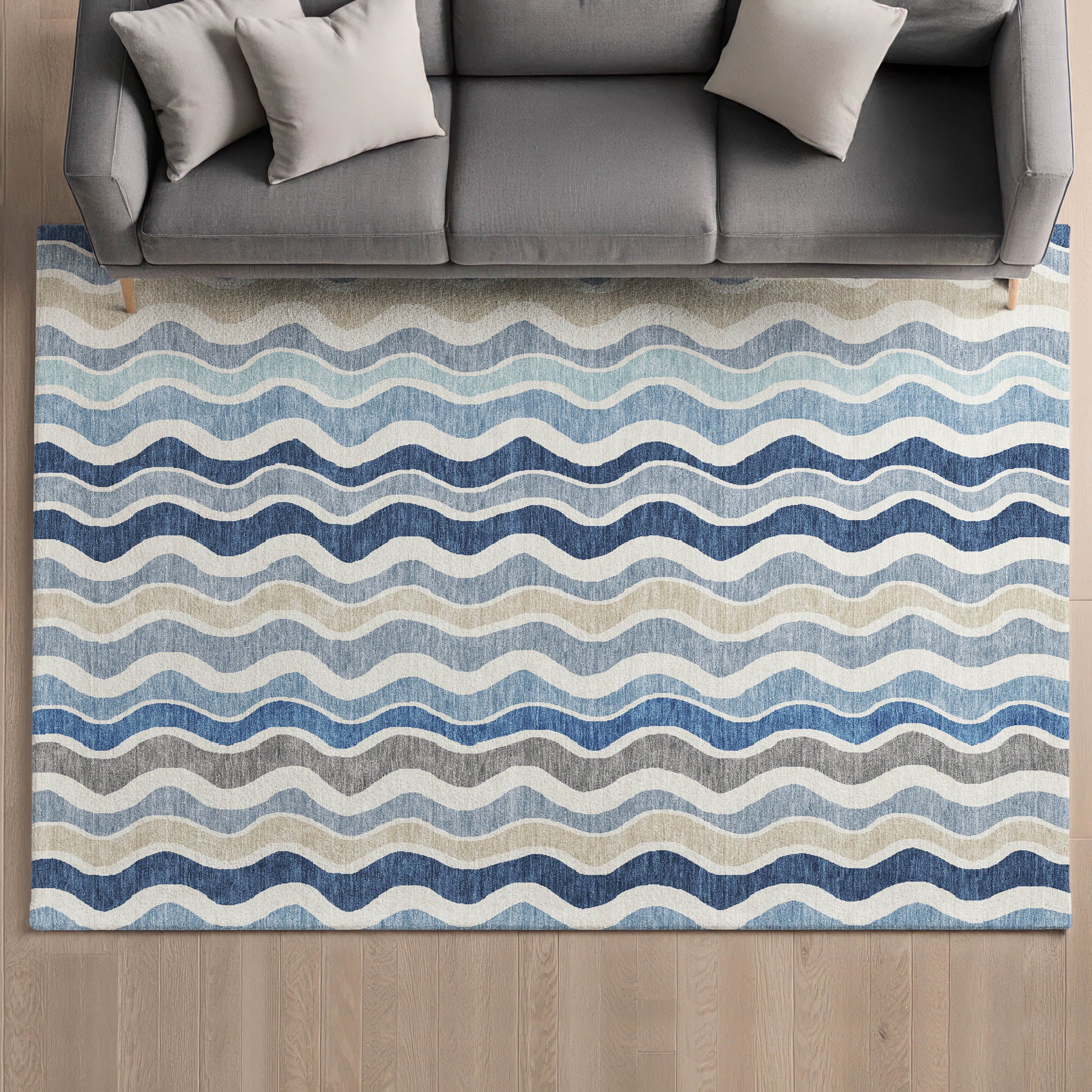Florence Machine Washable Transitional Blue Rug 3' x 5' #shape_Rectangle