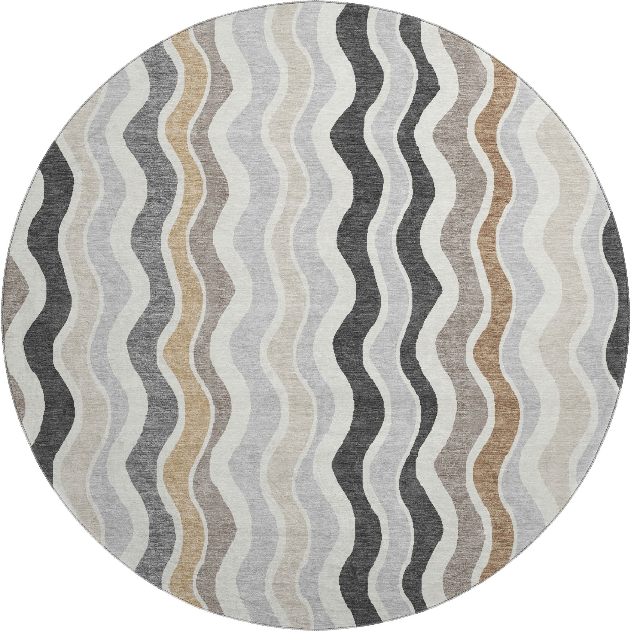 Florence Machine Washable Transitional Charcoal Gray Rug 8' x 8' #shape_Round