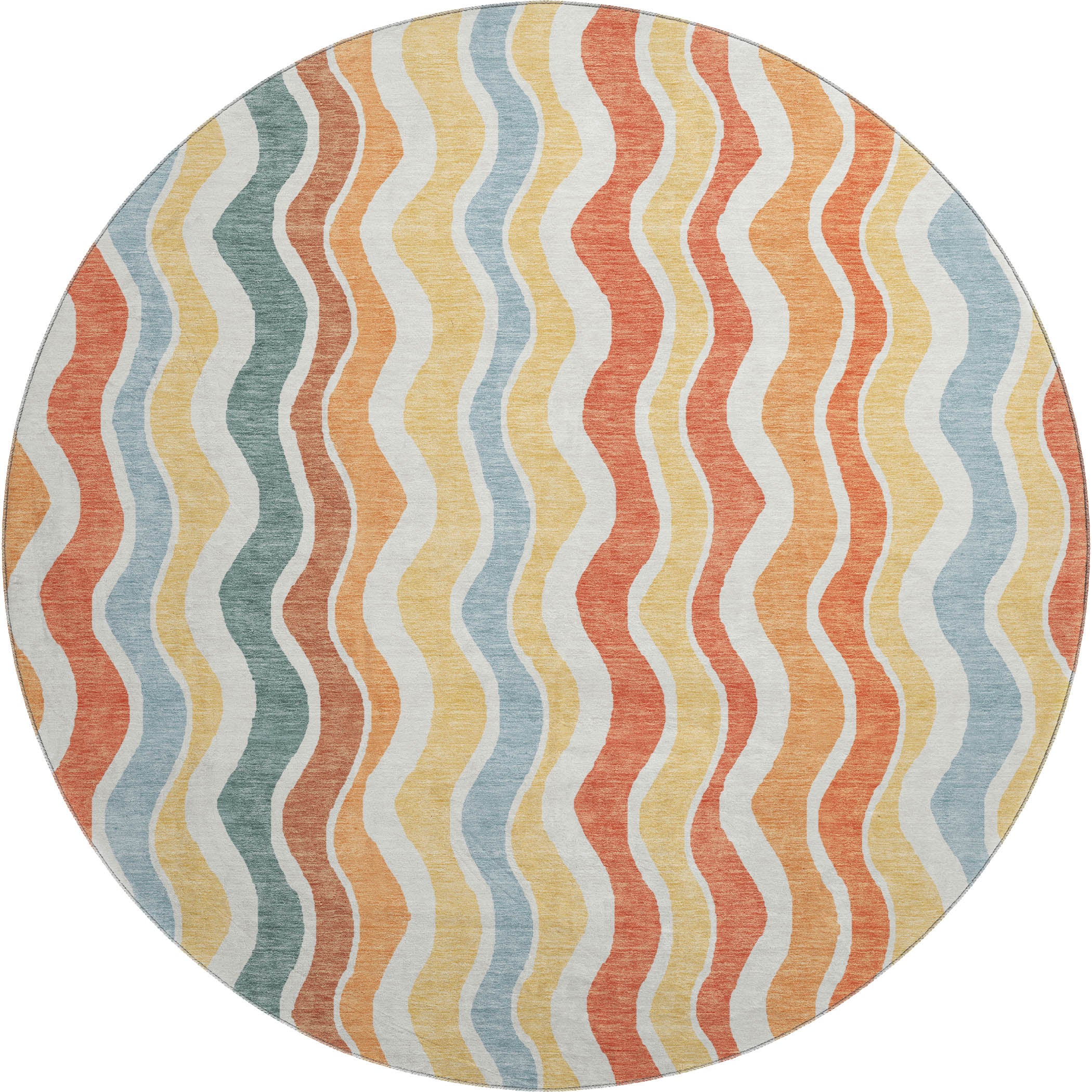 Florence Machine Washable Transitional Coral Orange Rug 8' x 8' #shape_Round
