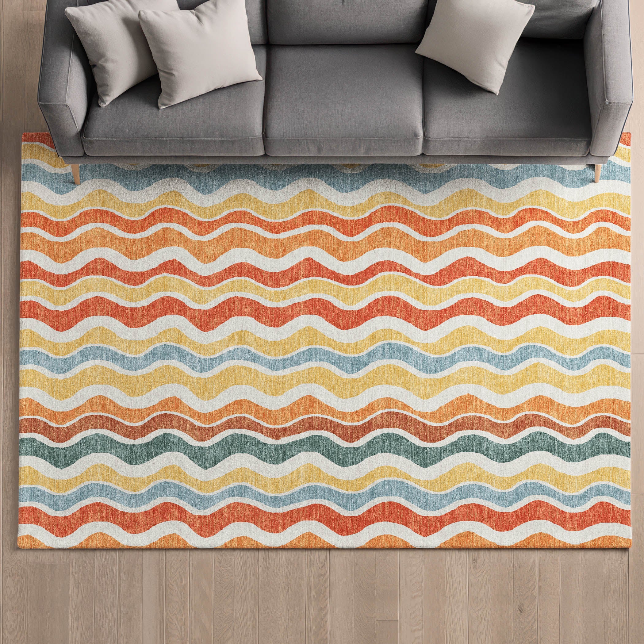 Florence Machine Washable Transitional Coral Orange Rug 3' x 5' #shape_Rectangle