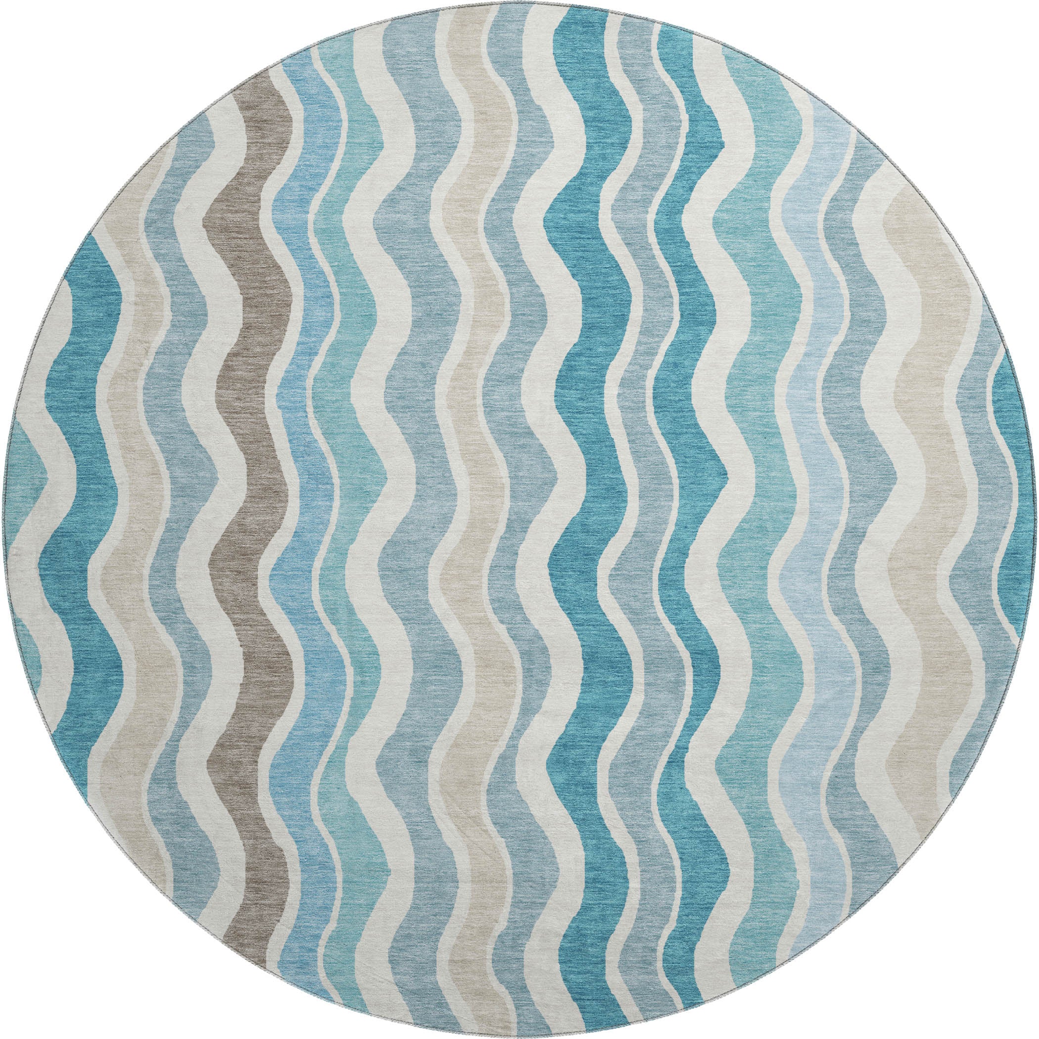 Florence Machine Washable Transitional Teal Rug 8' x 8' #shape_Round