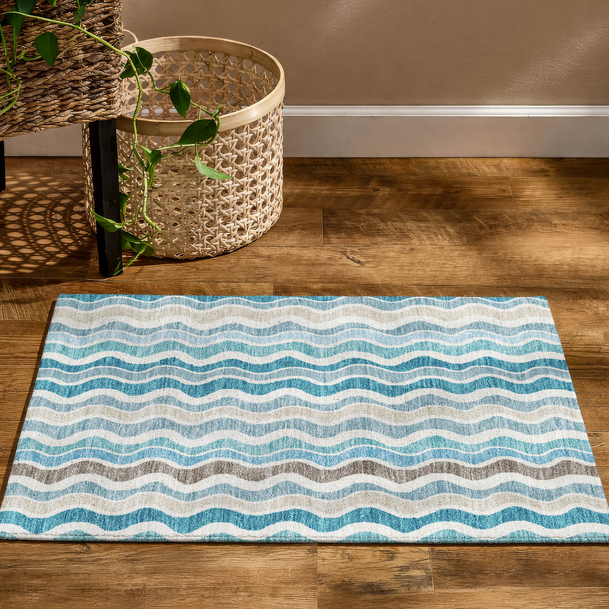 Florence Machine Washable Transitional Teal Rug 1'8" x 2'6" #shape_Rectangle