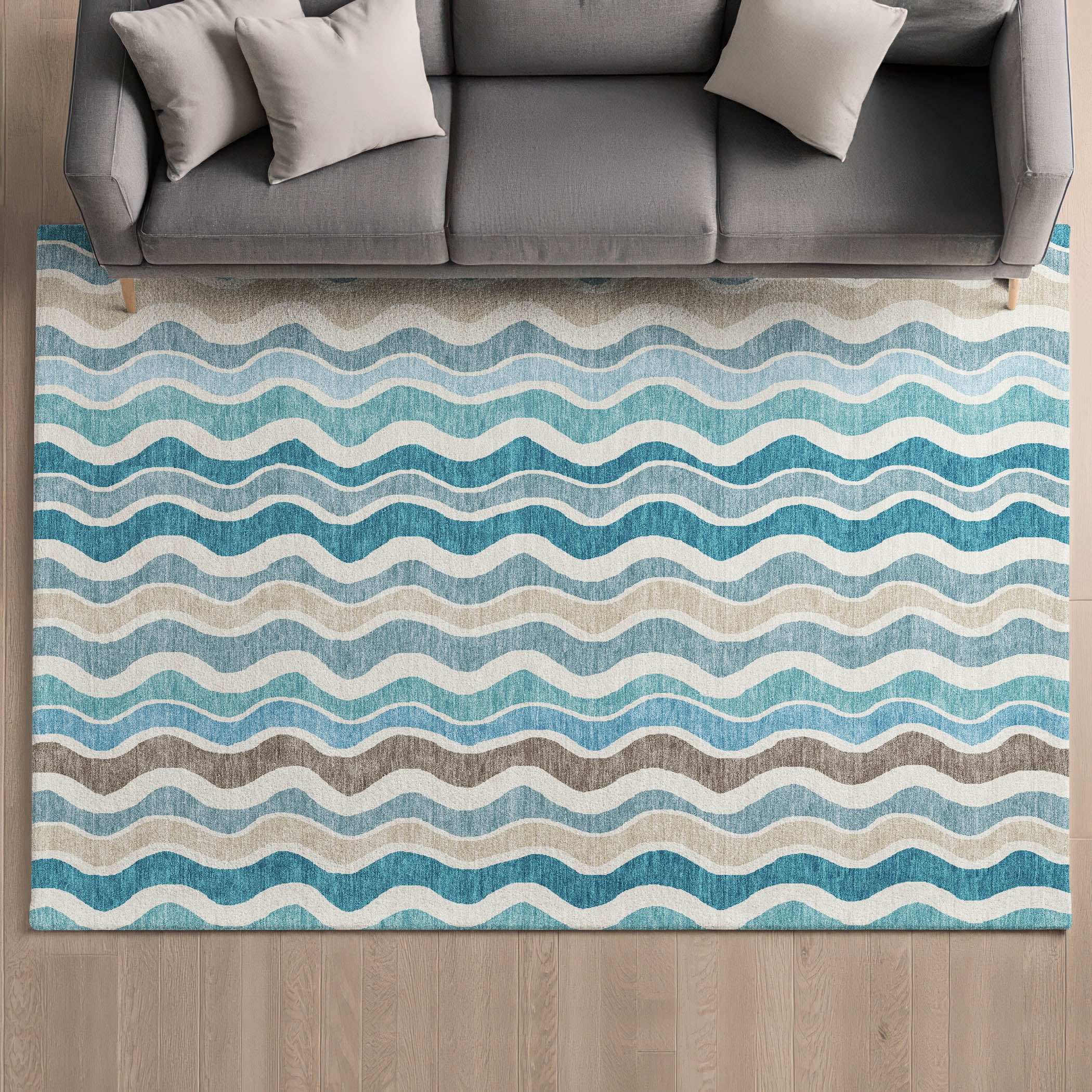 Florence Machine Washable Transitional Teal Rug 3' x 5' #shape_Rectangle
