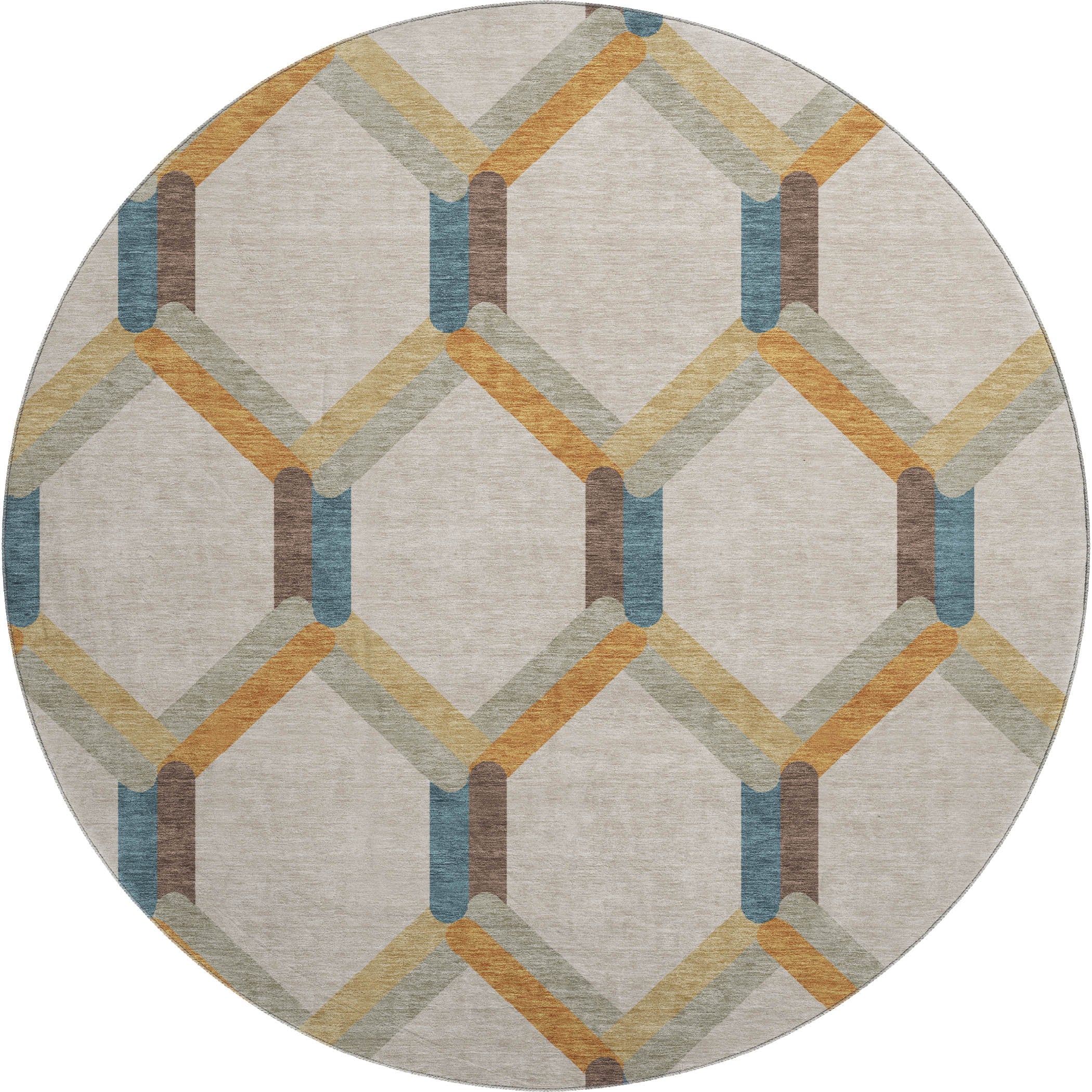 Ghent Machine Washable Transitional Beige Brown Rug 8' x 8' #shape_Round
