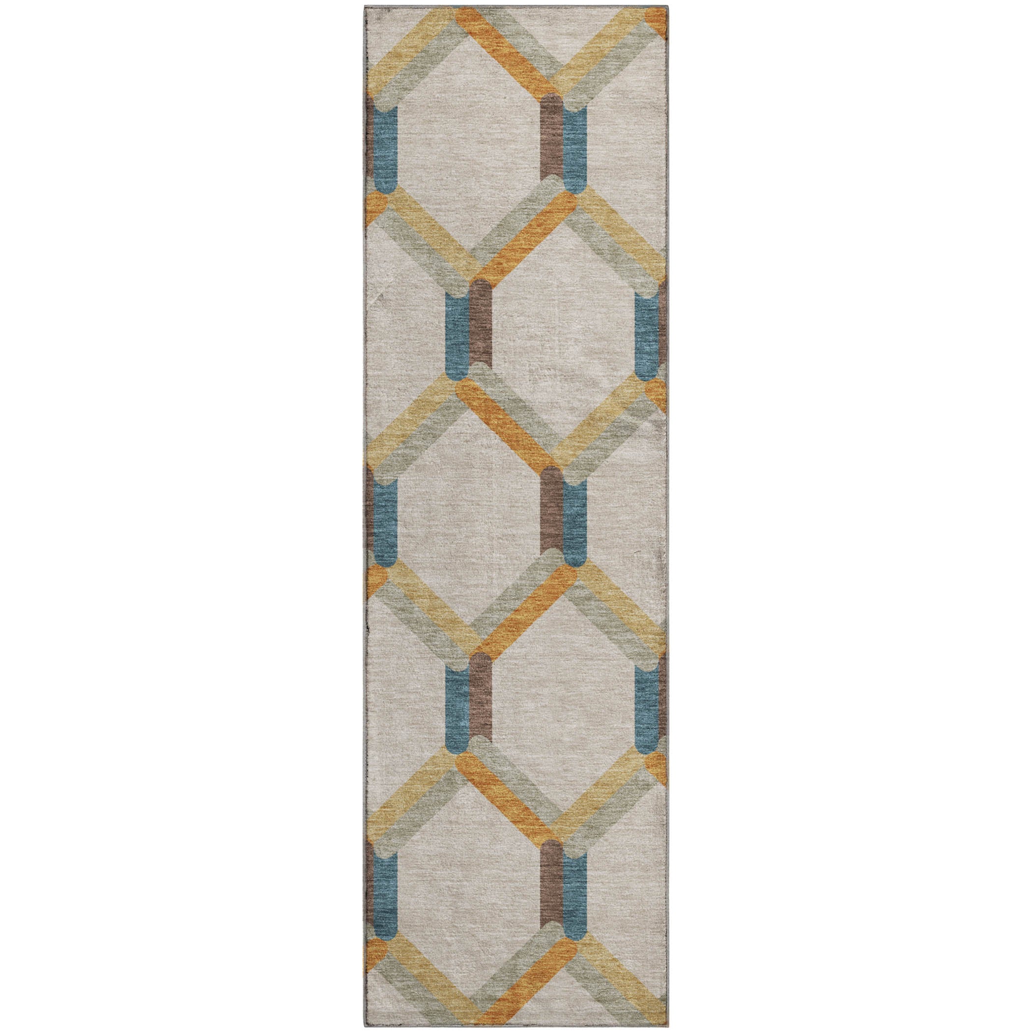 Ghent Machine Washable Transitional Beige Brown Rug 2'3" x 7'6" #shape_Runner