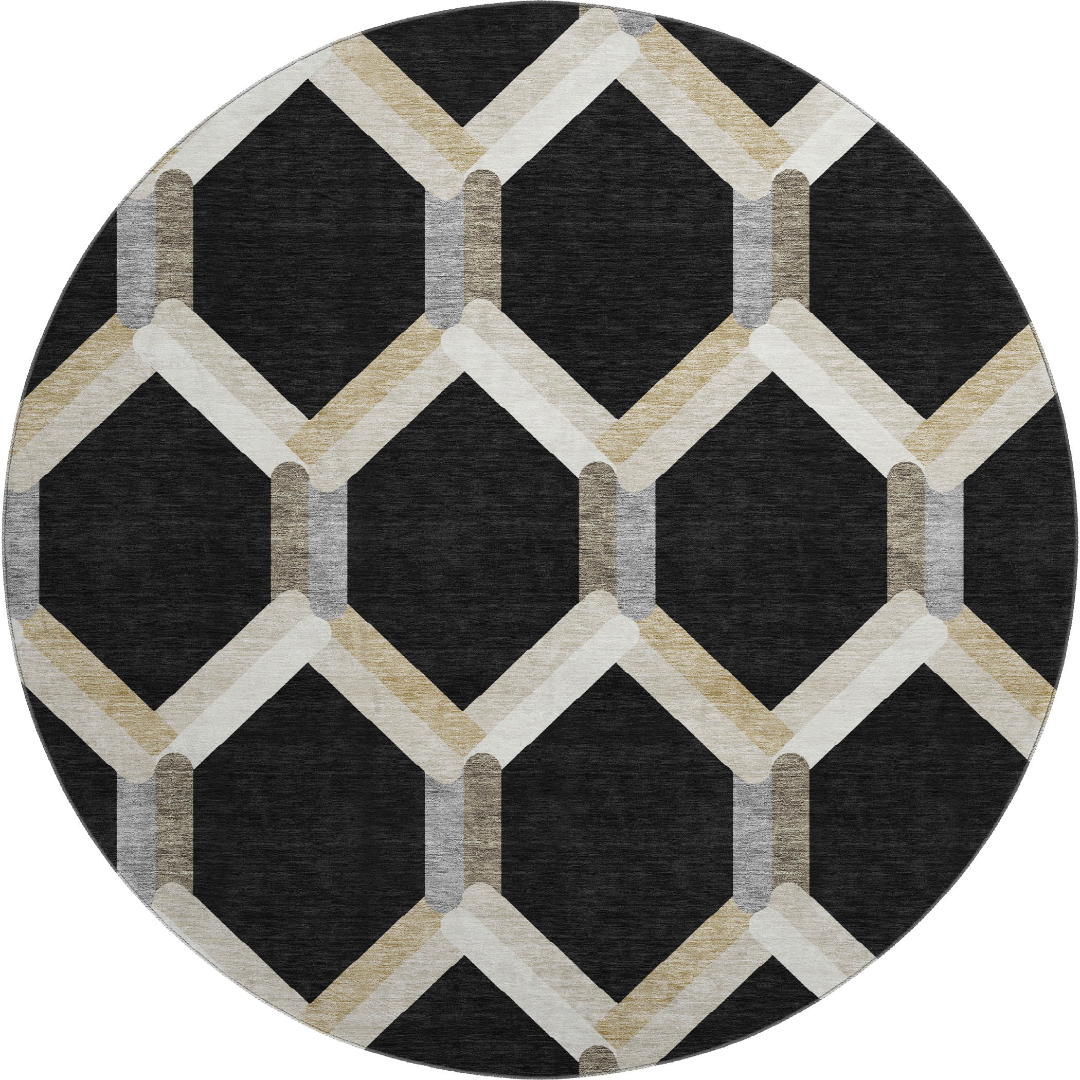 Ghent Machine Washable Transitional Black Rug 8' x 8' #shape_Round