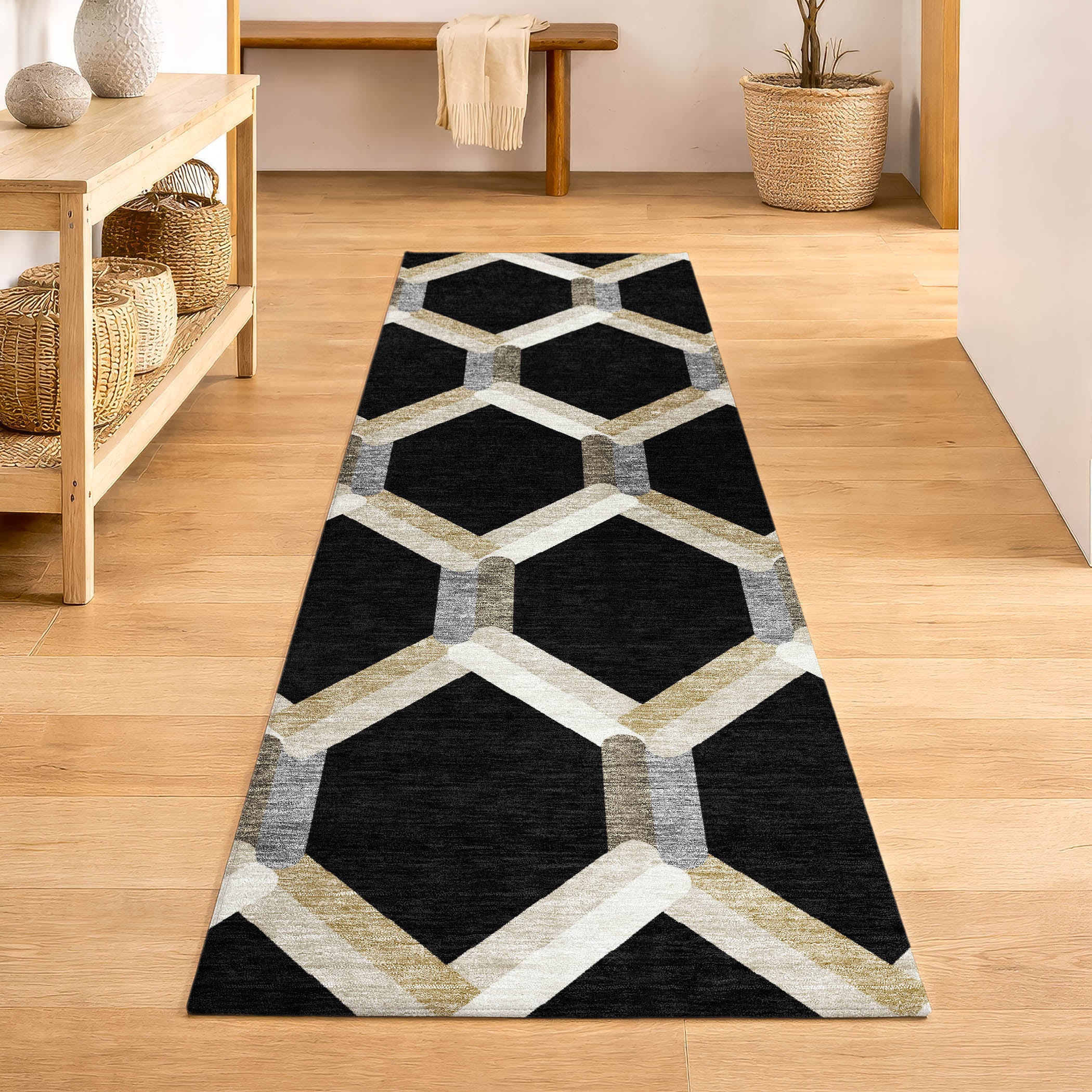 Ghent Machine Washable Transitional Black Rug 2'3" x 7'6" #shape_Runner