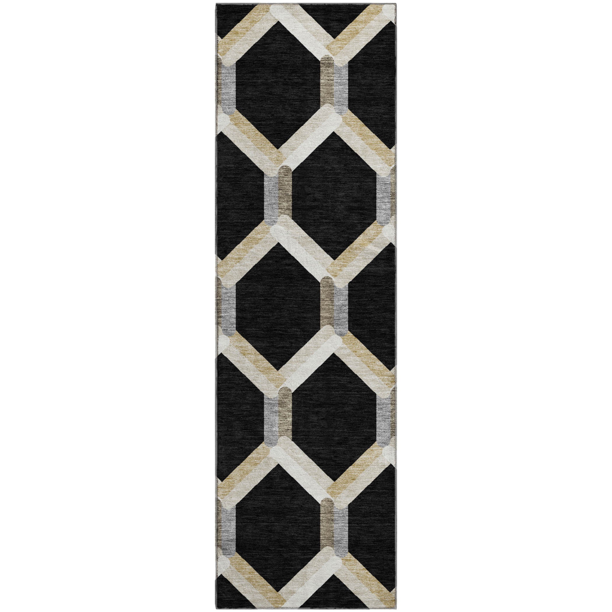 Ghent Machine Washable Transitional Black Rug 2'3" x 7'6" #shape_Runner