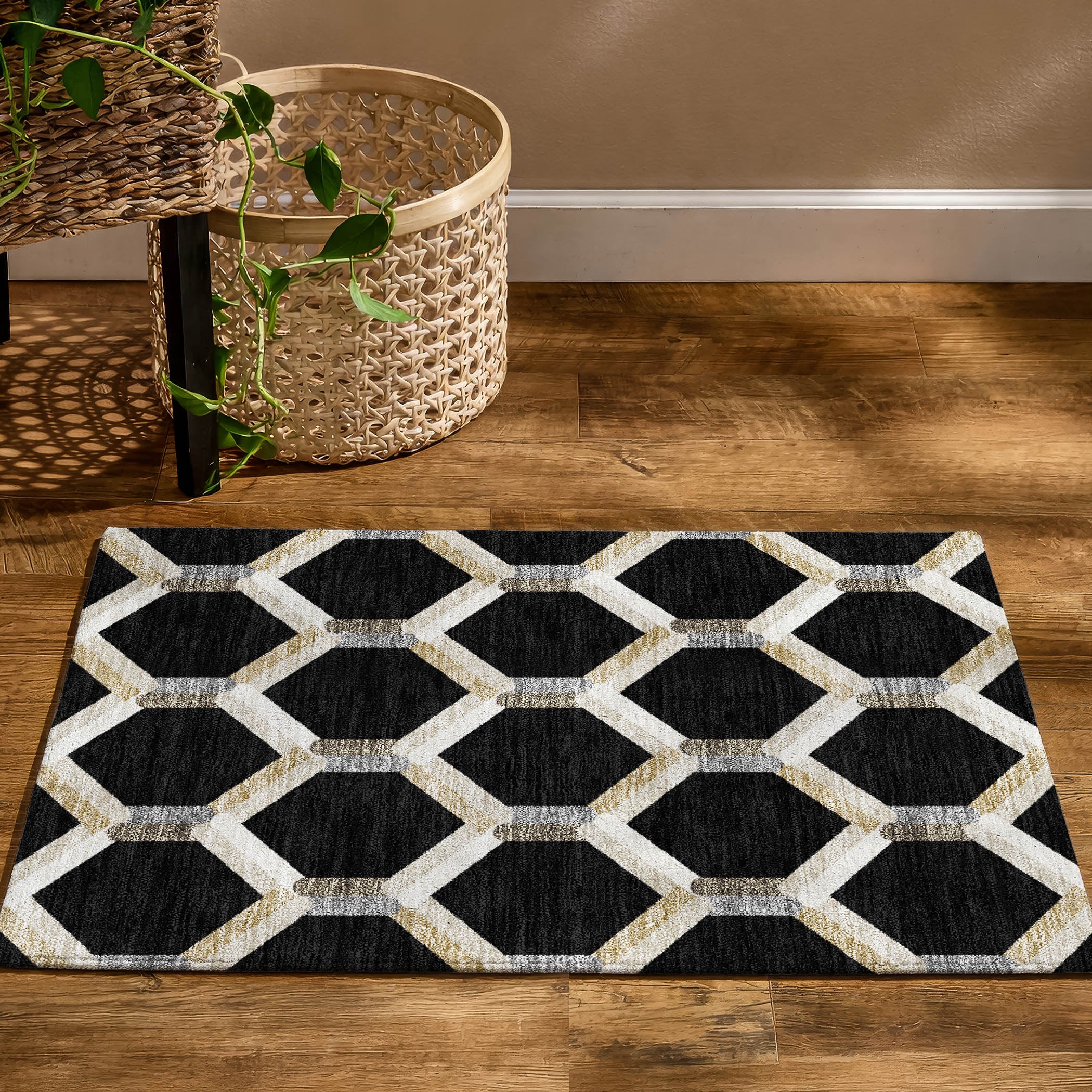 Ghent Machine Washable Transitional Black Rug 1'8" x 2'6" #shape_Rectangle