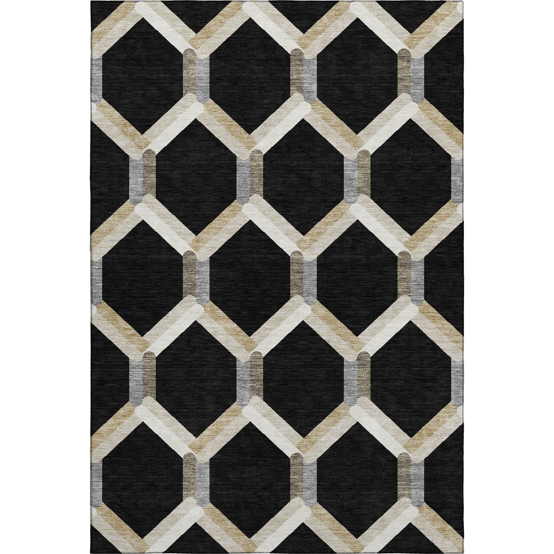 Ghent Machine Washable Transitional Black Rug 3' x 5' #shape_Rectangle