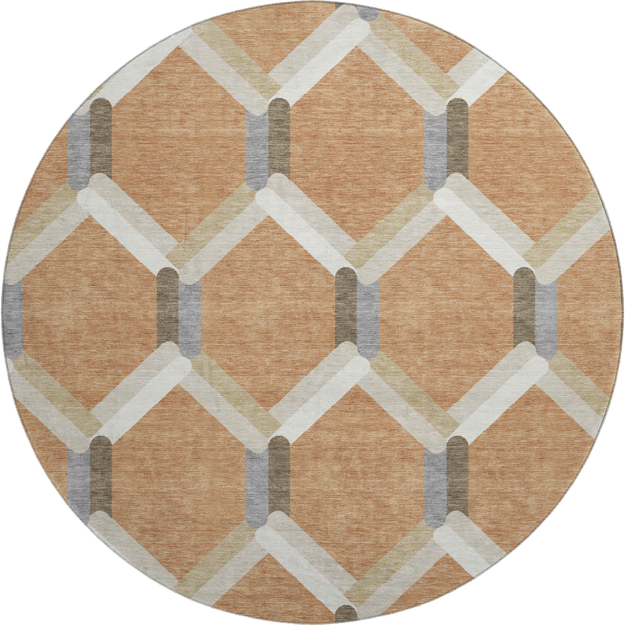 Ghent Machine Washable Transitional Copper Orange Rug 8' x 8' #shape_Round
