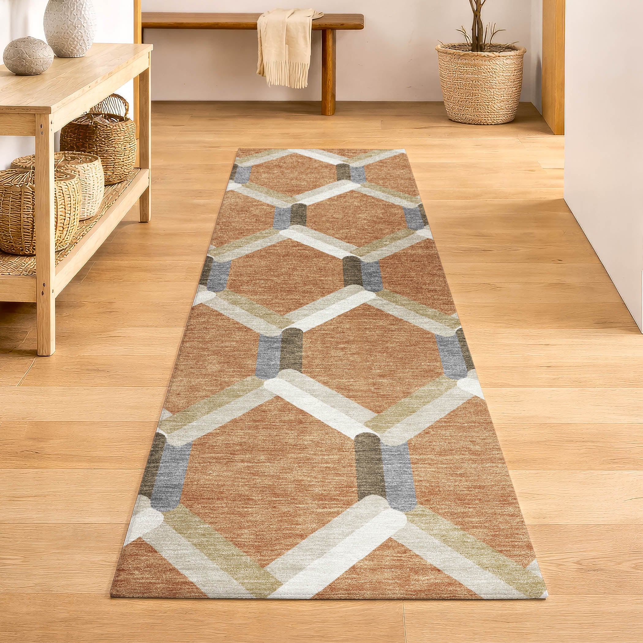 Ghent Machine Washable Transitional Copper Orange Rug 2'3" x 7'6" #shape_Runner