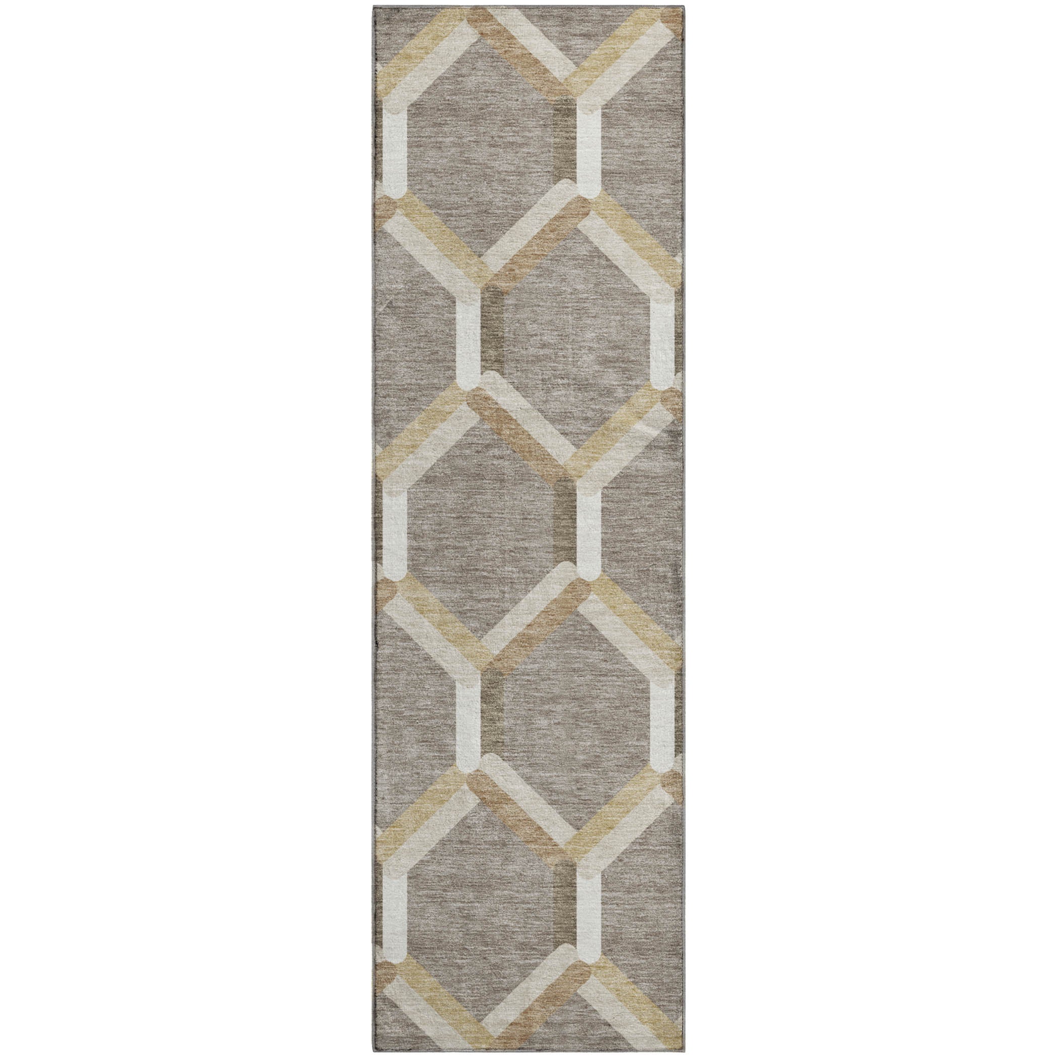 Ghent Machine Washable Transitional Taupe Brown Rug 2'3" x 7'6" #shape_Runner